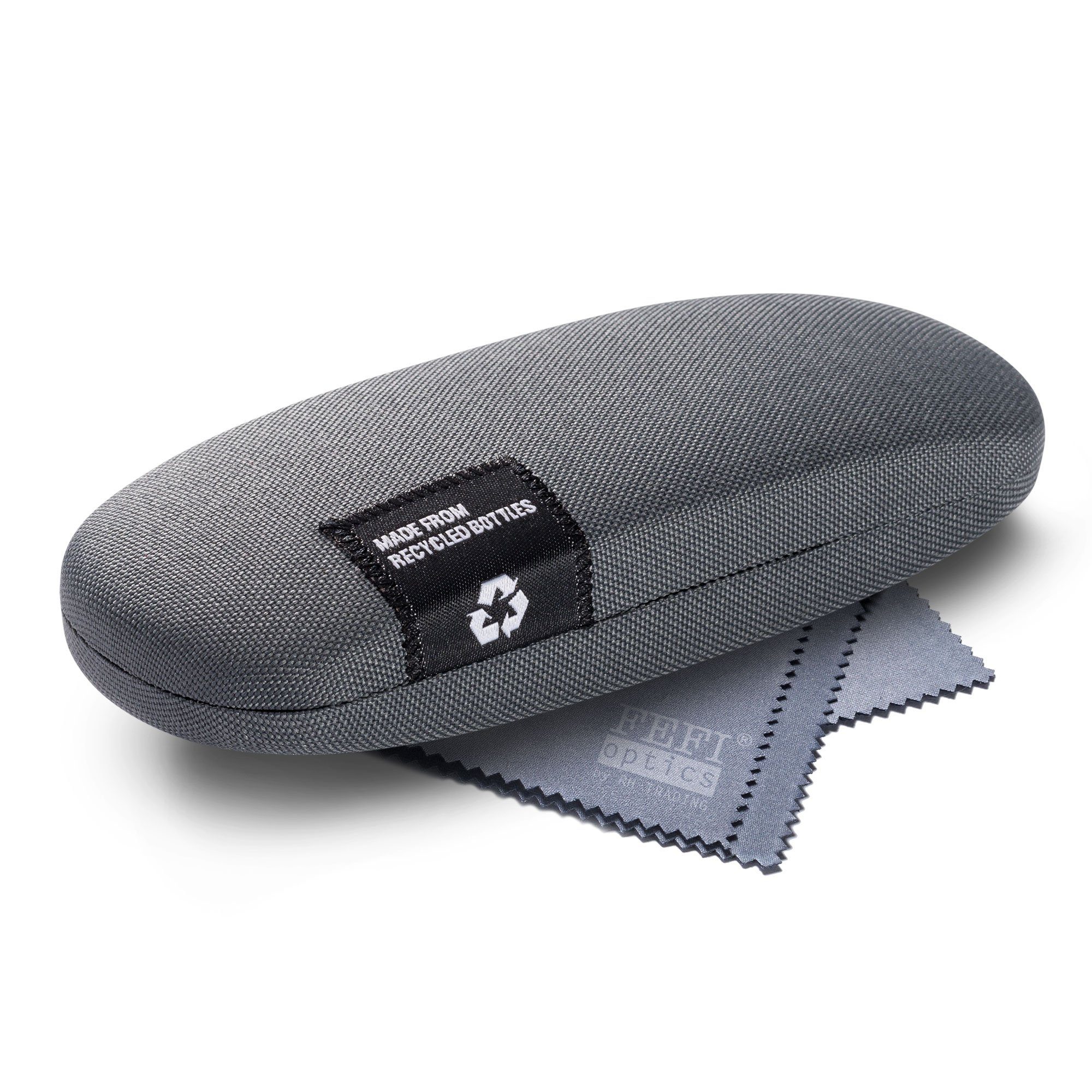 FEFI Brillenetui Hardcase mit Stoffbezug aus recycelten PET-Flaschen, Set aus 1 Etui + Mikrofasertuch