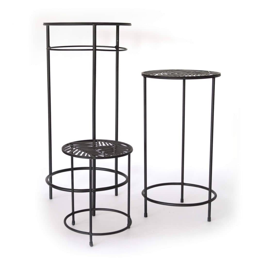 K&L Wall Art Gartentisch Garten Beistelltisch Balkon Blumentreppe Metalltisch Blumenhocker (3-er Set), Dschungel Outdoor Metall Möbel