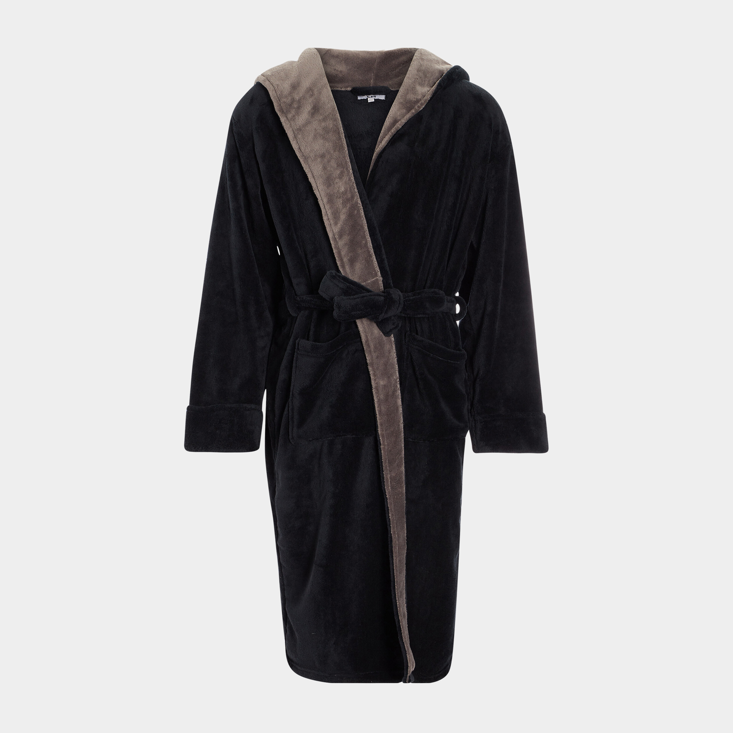 Peignoir long col châle noir homme | La Halle