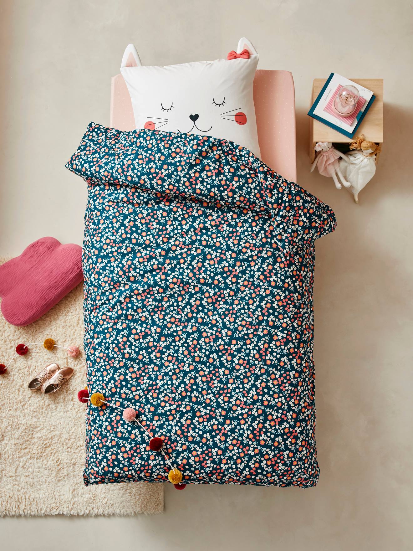 Drap-housse enfant CHAT WAOU rose