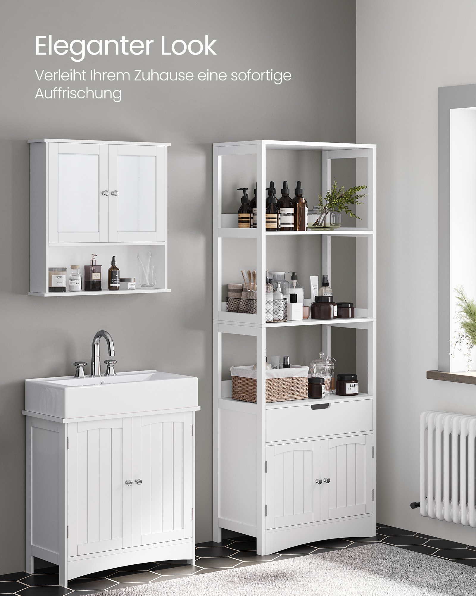 VASAGLE Badkommode, Badezimmerschrank, 60 x 32,5 x 154 cm