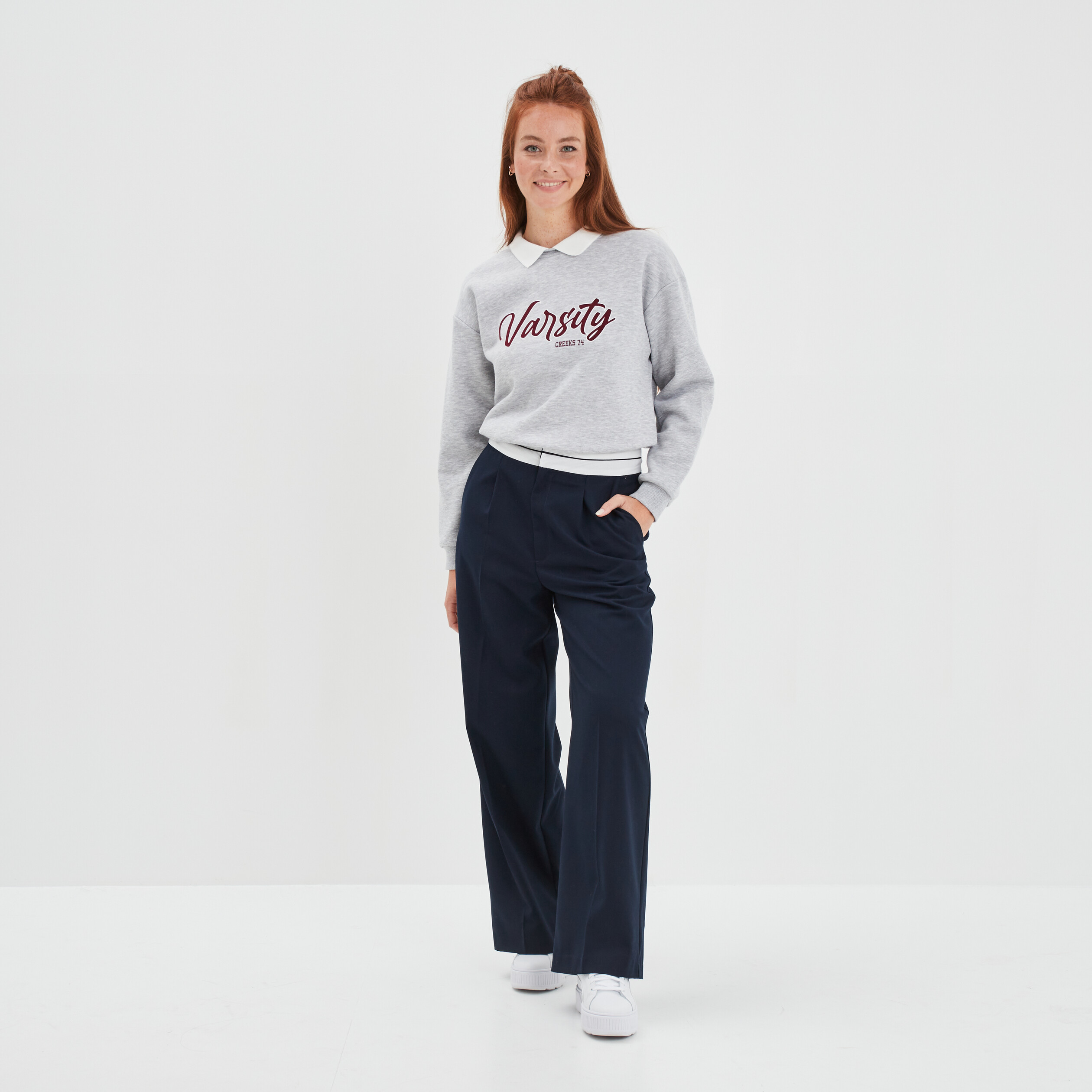 Sweat col polo Creeks gris clair femme | La Halle