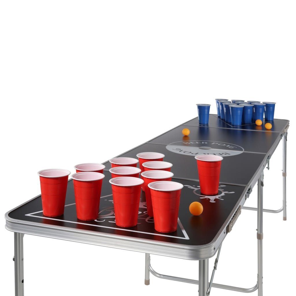 HI Bartisch Beer-Pong-Klapptisch Höhenverstellbar Schwarz