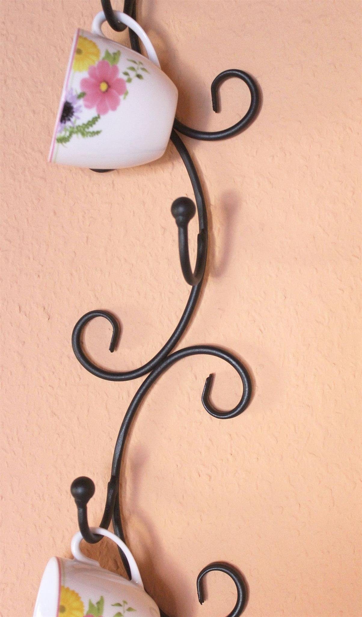 DanDiBo Gläserhalter Tassenhalter Wand Schwarz Metall 68 cm Olivia Tassenhaken Küche Vintage Antik Becherhalter
