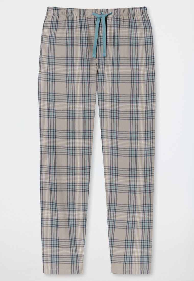 Loungehose lang Webware Organic Cotton Karos braungrau - Mix+Relax