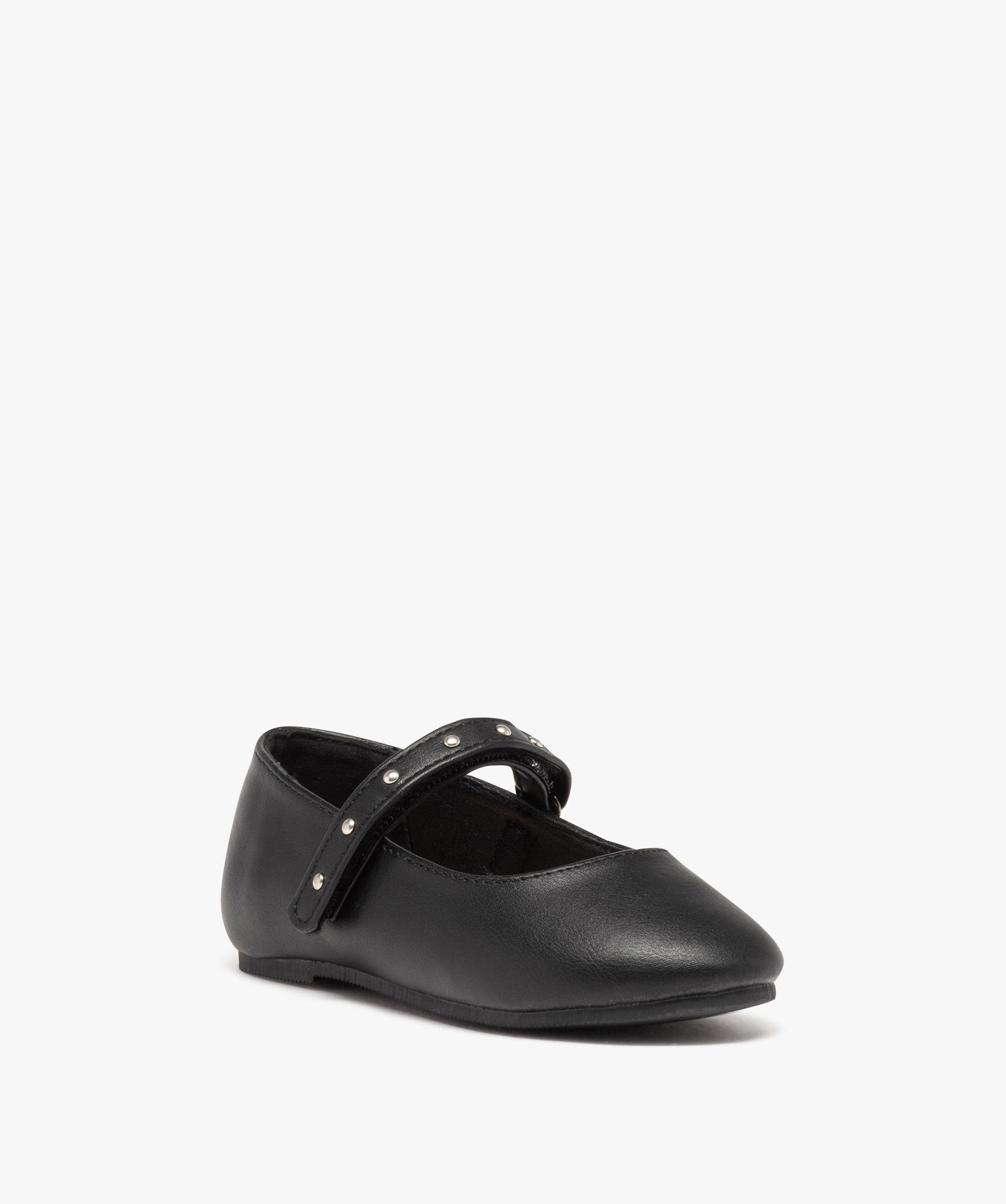 Ballerines fille unies avec bride cloutée à scratch noir | GEMO