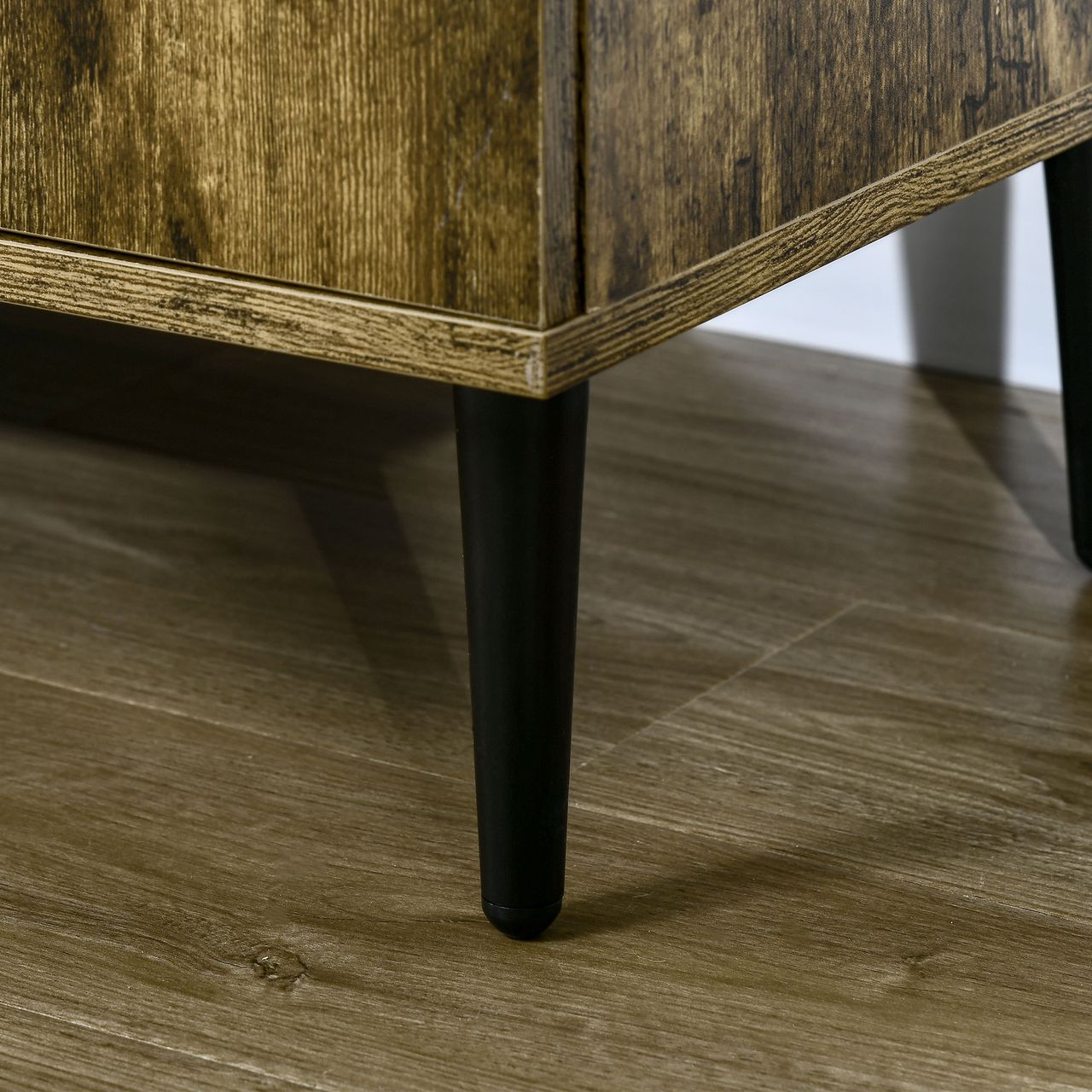 HOMCOM Küchenschrank Sideboard Aufbewahrungsschrank mit 2 Fächern und 2 Schränken Küchenmöbel Industrie-Design Spanplatte Rustikales Braun Schwarz 147 x 40 x 83 cm