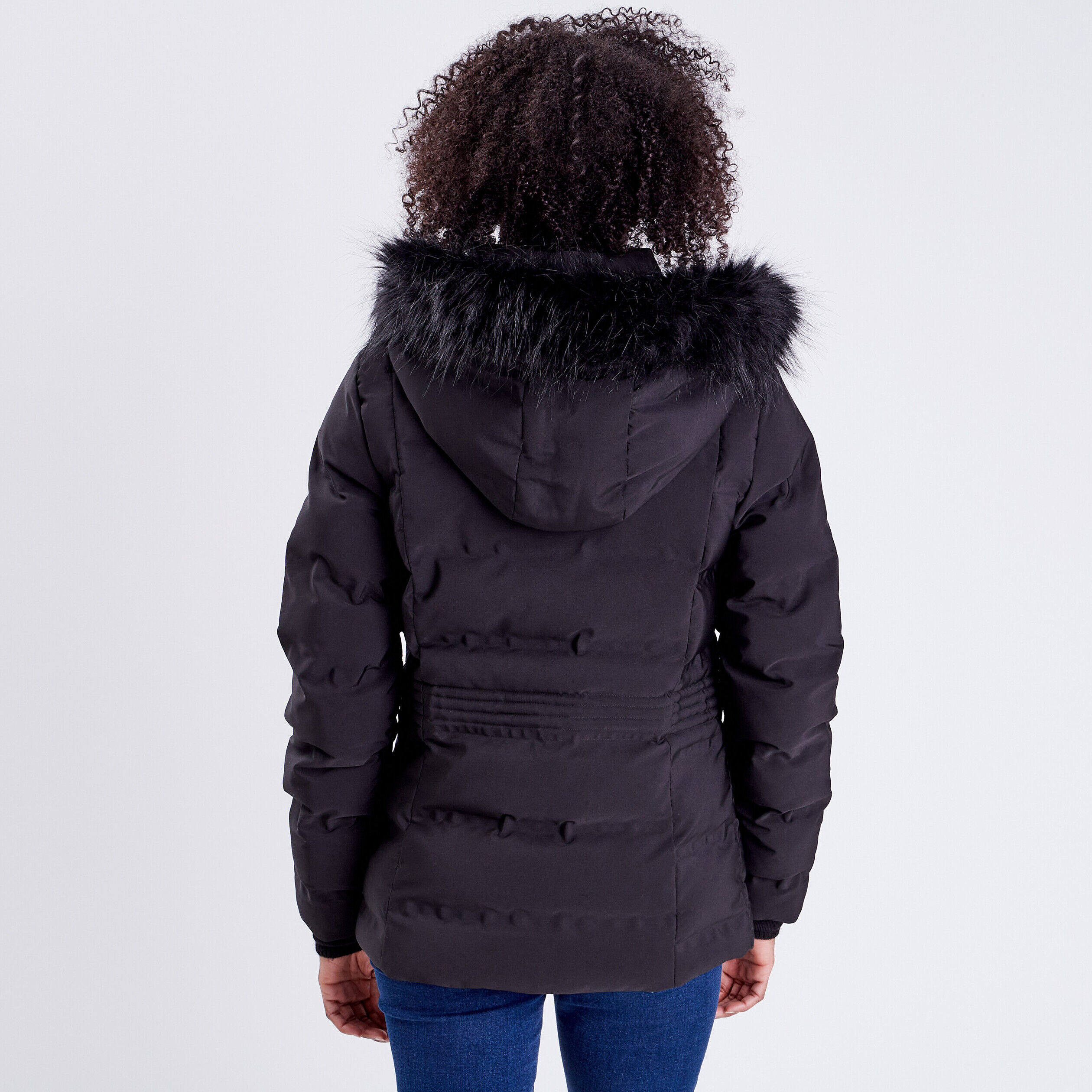 Doudoune droite à capuche noir femme | Cache Cache