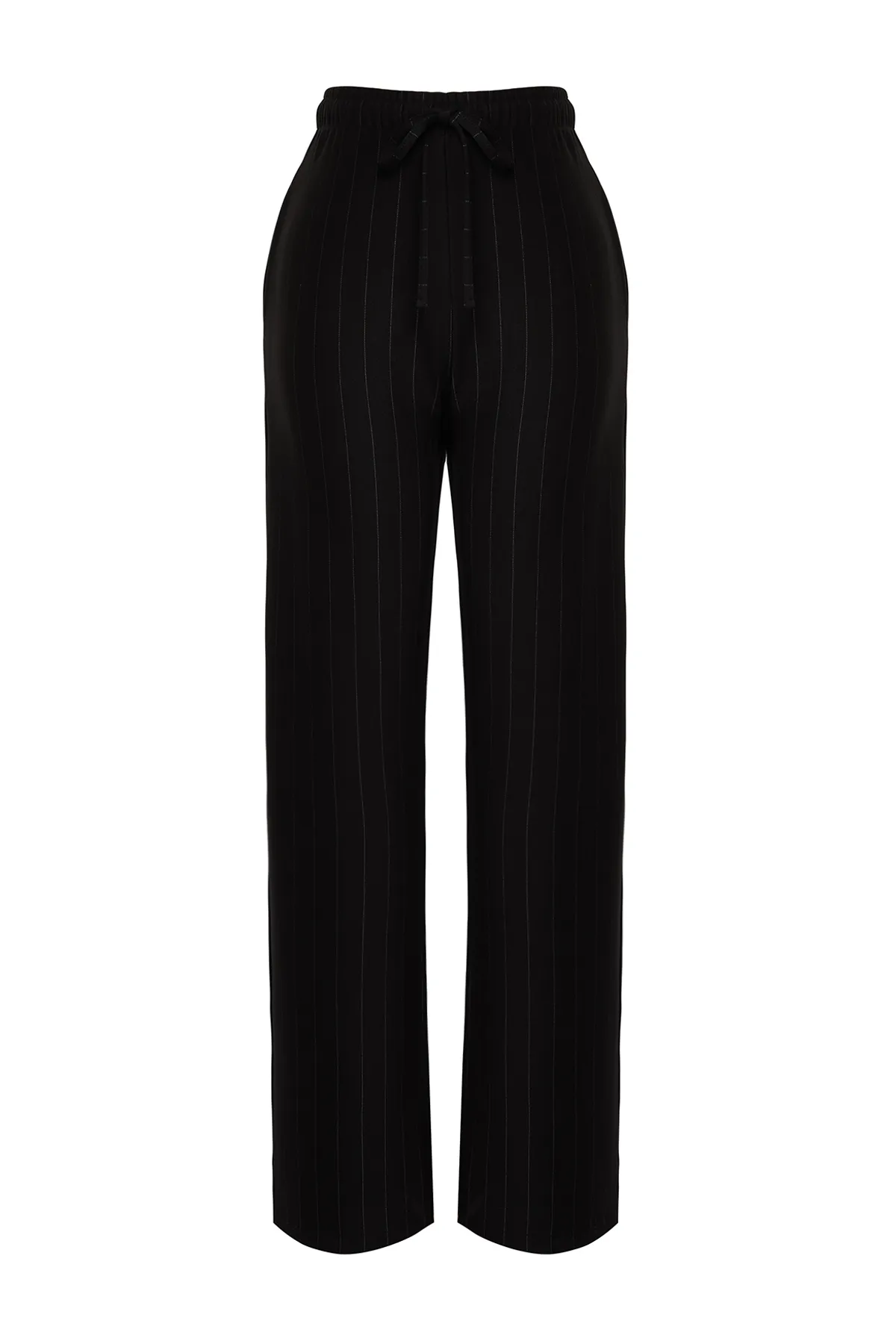 Trendyol Collection  Schwarze, dick gestreifte, gerade/gerade geschnittene Stretchhose TWOSS24PL00072