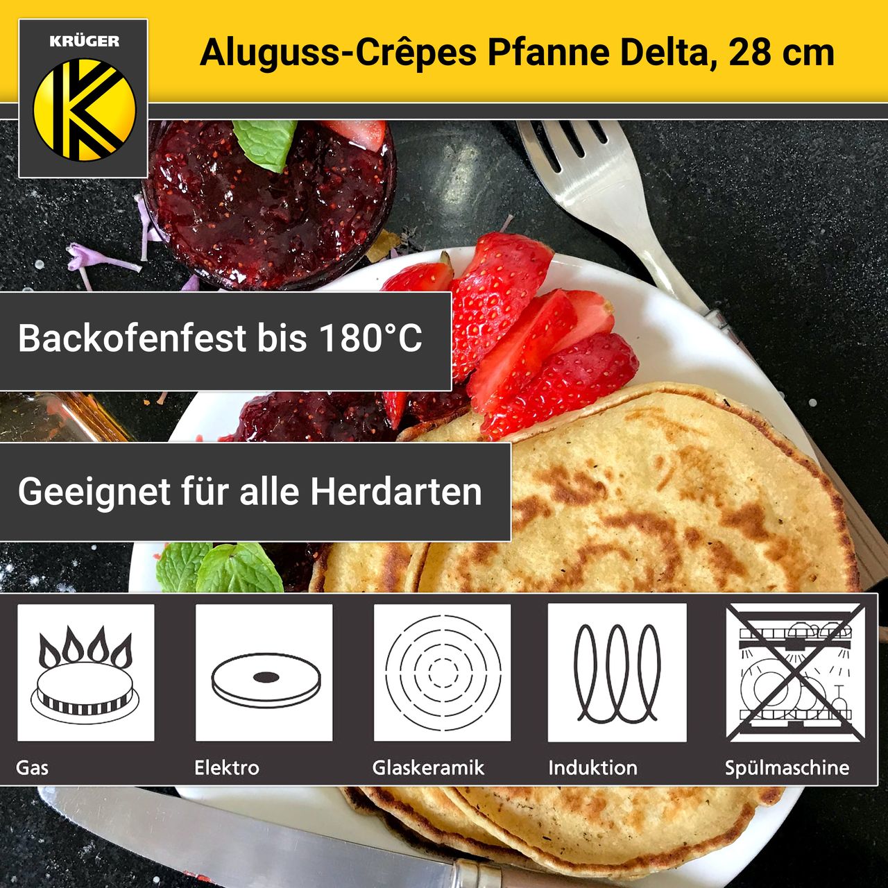 Karl Krüger Aluguss Crépes-Pfanne DELTA, 28 cm