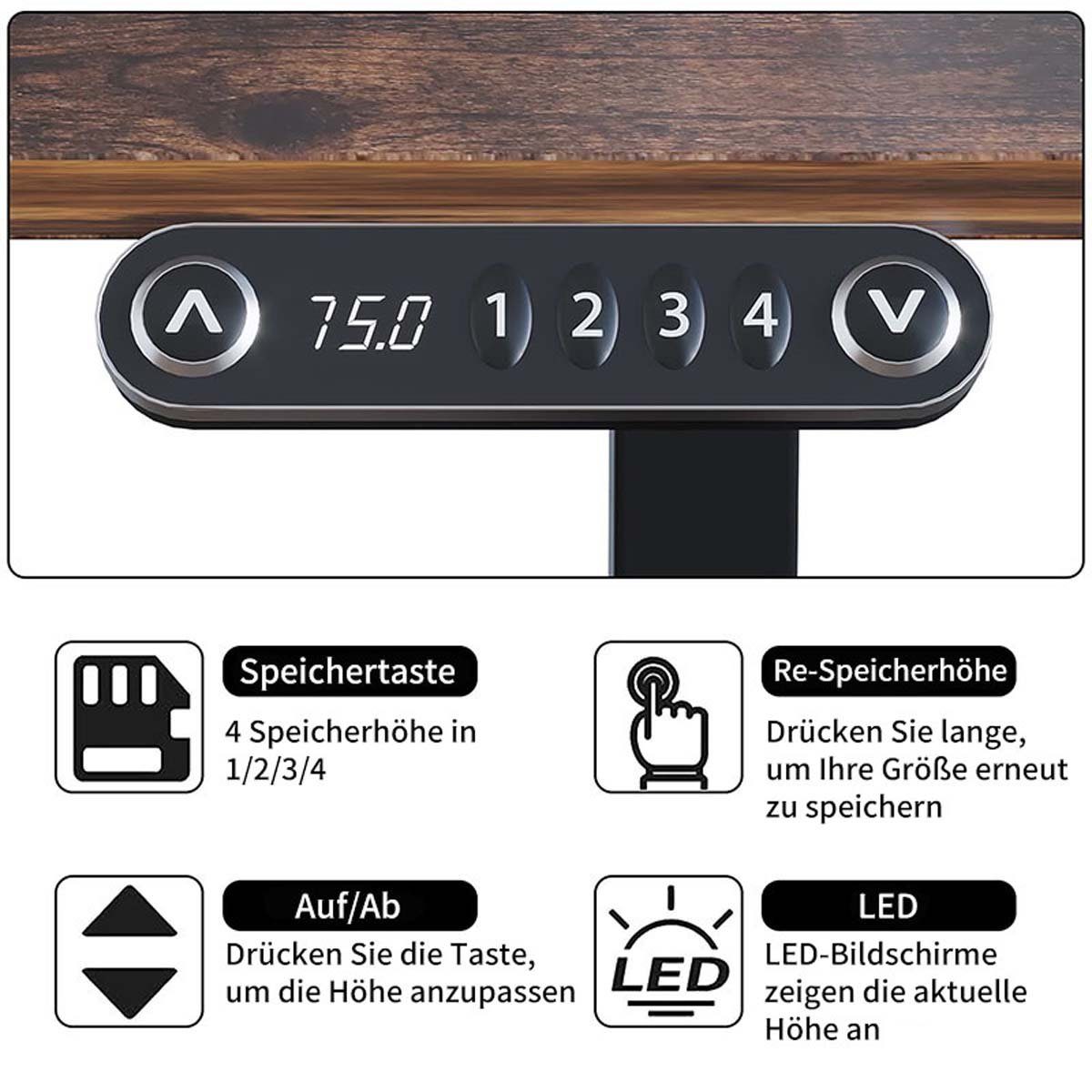 Radlove Schreibtisch Höhenverstellbarer Schreibtisch (150 CM, 4-Memory Steuerung, Rollen, Haken, Drahtkorb), Schreibtisch Höhenverstellbar Elektrisch L Form