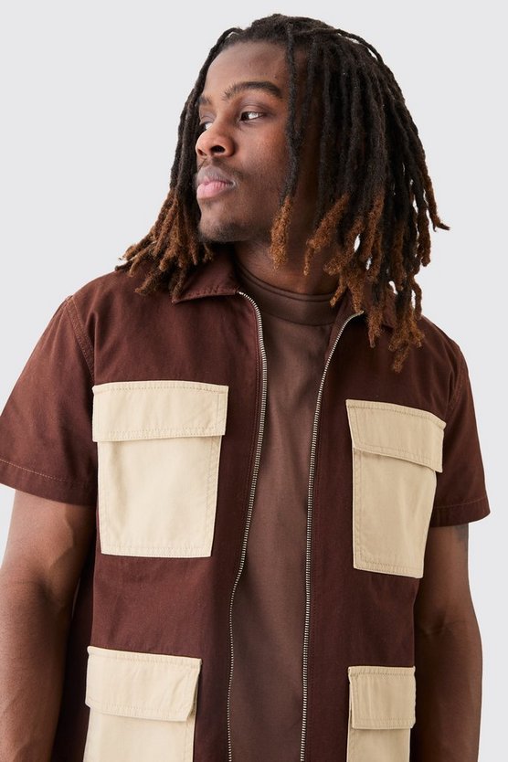 Short Sleeve Contrast Pocket Twill Shirt