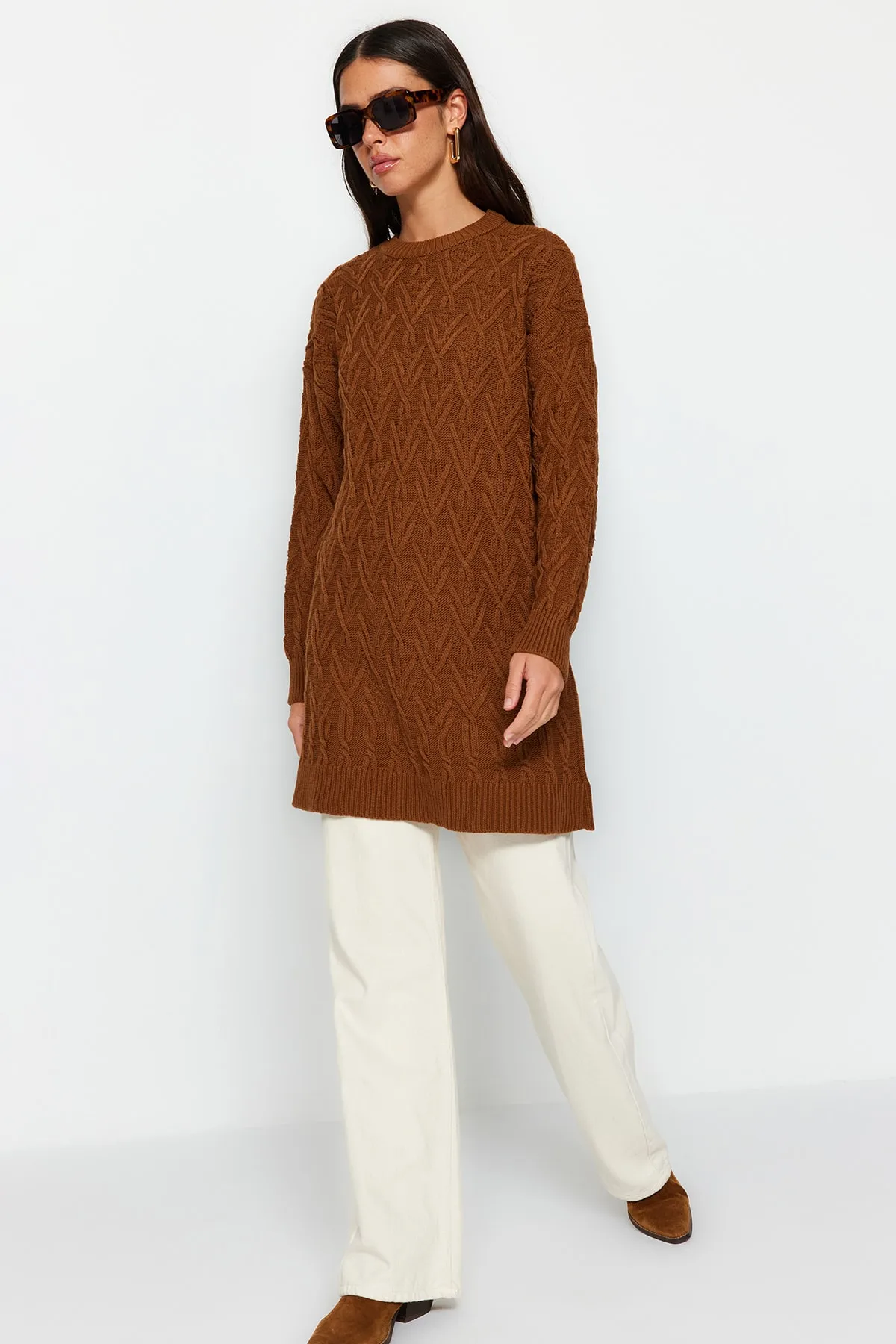 Trendyol Modest  Tile Openwork Rundhals-Strickpullover TCTAW24AK00051