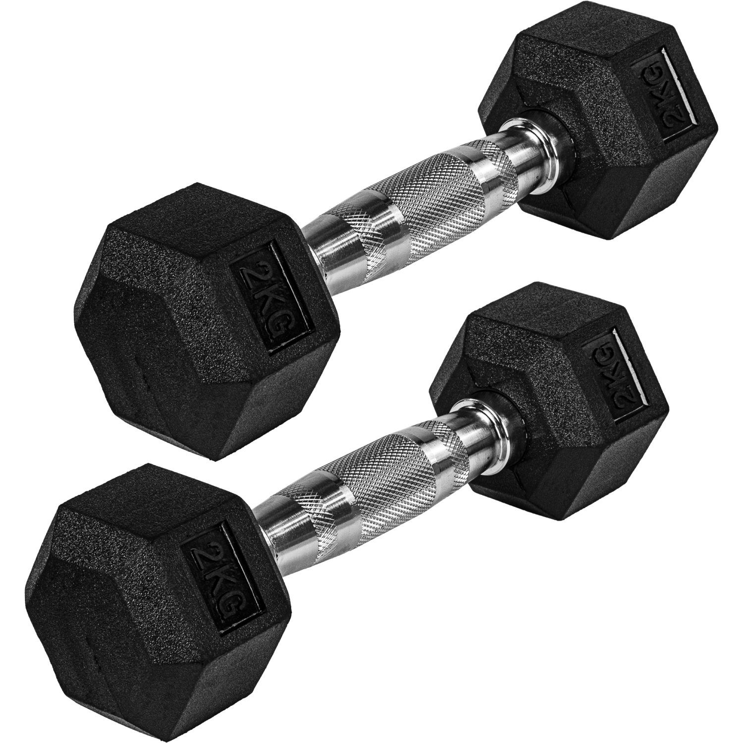 MOVIT Hantel-Set Hexagon Kurzhanteln, Gusseisen, Rubber Hanteln, (Set, 2er Set), 4 – 60 kg, Griff gerändelt, Hantel Set, Gewichte, Größenwahl