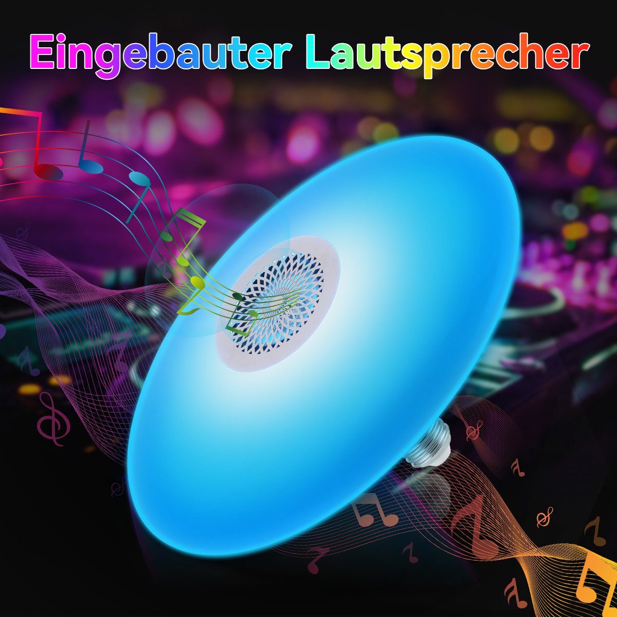 oyajia Deckenleuchte 48W E27 LED Deckenlampe mit Bluetooth Lautsprecher, mit Fernbedienung, LED fest integriert, RGB, Dimmbar LED RGB Lampe Leuchtmittel, für Home Stage Party Weihnachtsdeko