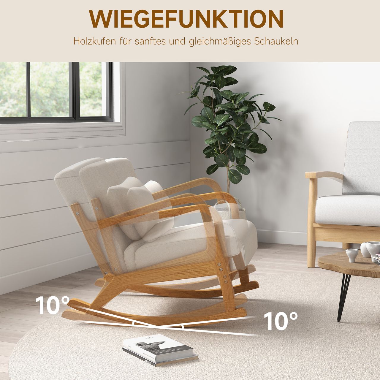 HOMCOM Schaukelsessel Gepolsterter Relaxsessel mit Holzgestell für Schlafzimmer