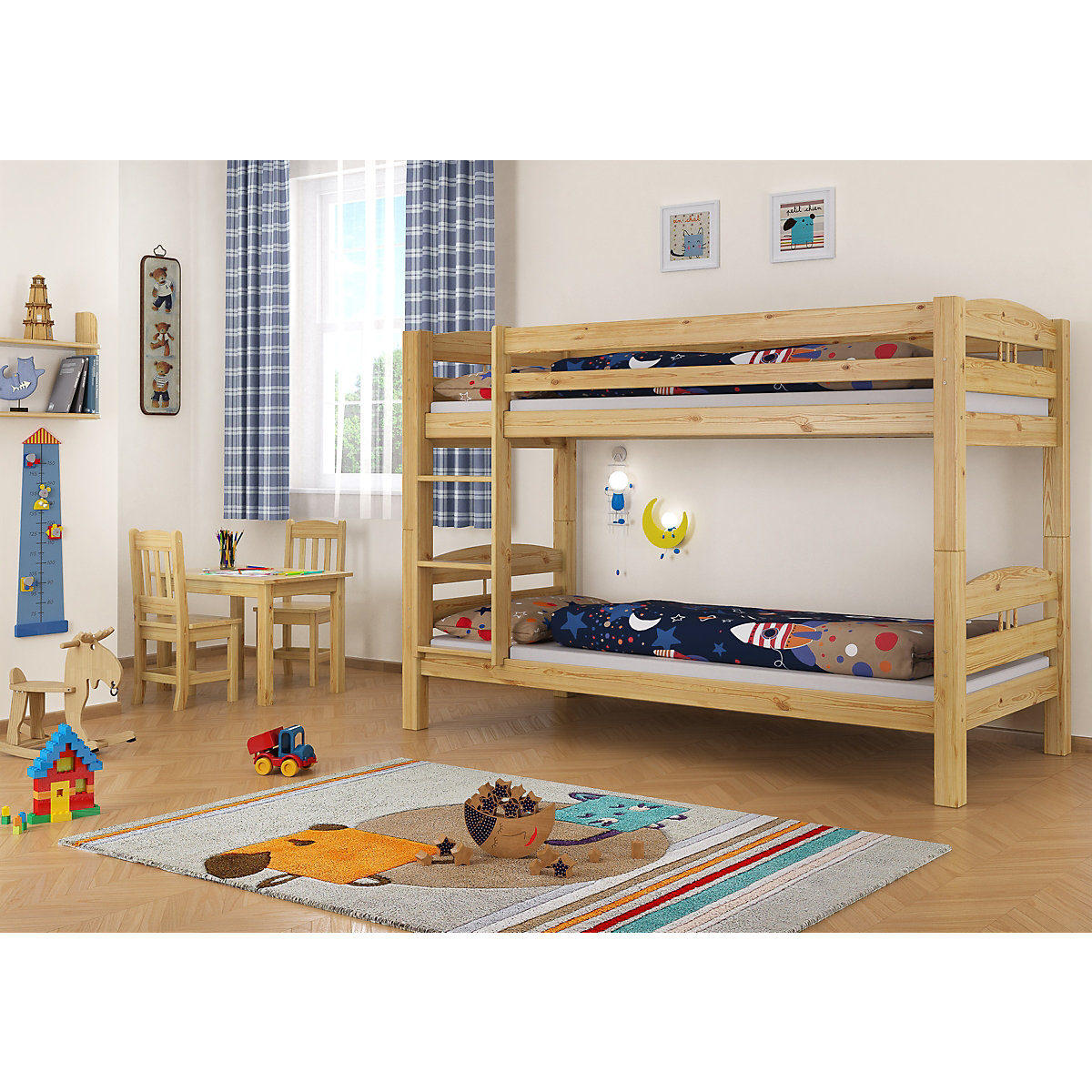 Stockbett 90x200 Kiefer massiv mit Rollrost
