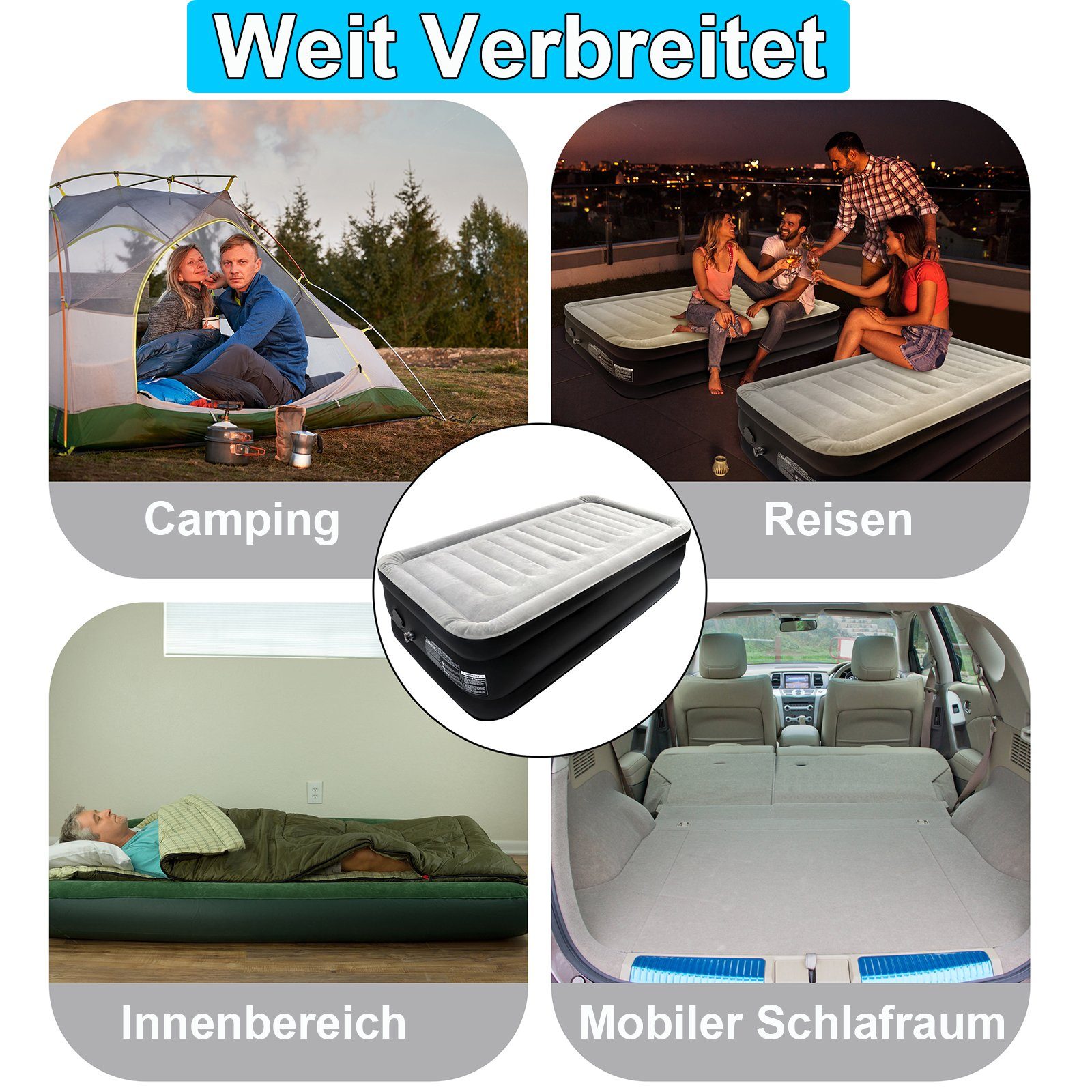 UISEBRT Luftbett Aufblasbar Matratze PVC Luftbett Selbstaufblasend + Elektrischer Pumpe, Aufblasbar Luftmatratze max 300kg für Innen Außen