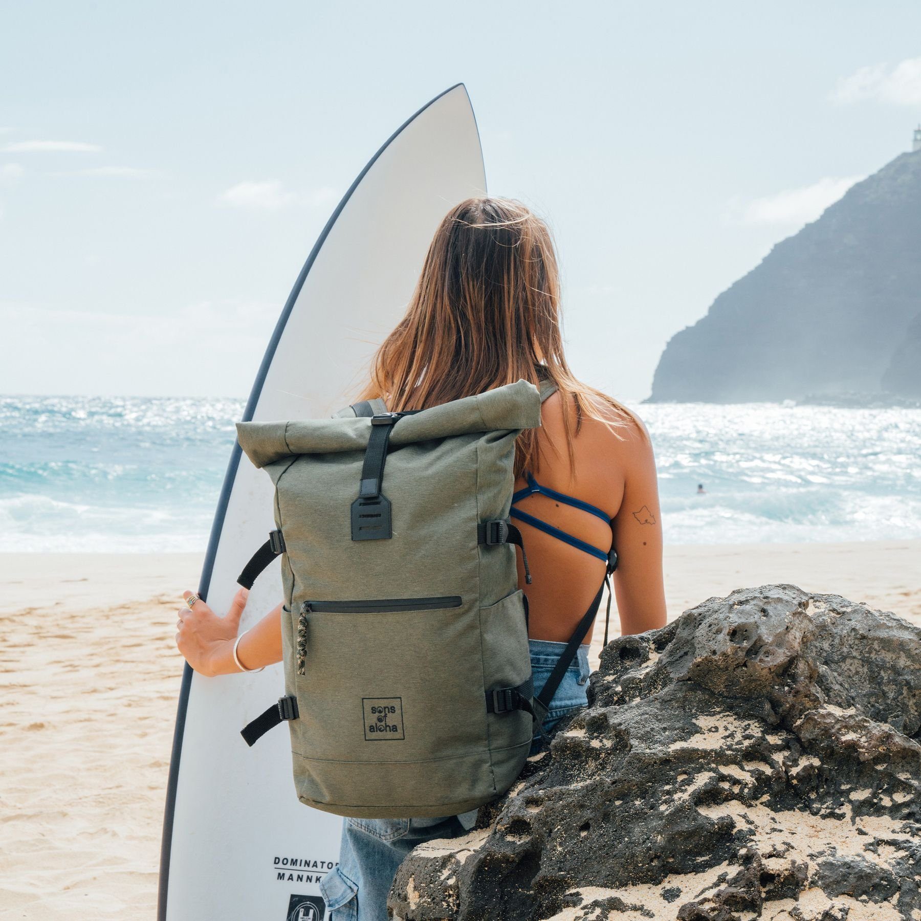 SONS OF ALOHA Rucksack RollTop Rucksack XL Kane, Tagesrucksack Laptopfach aus recyceltem Plastik, Daypack viele Fächer