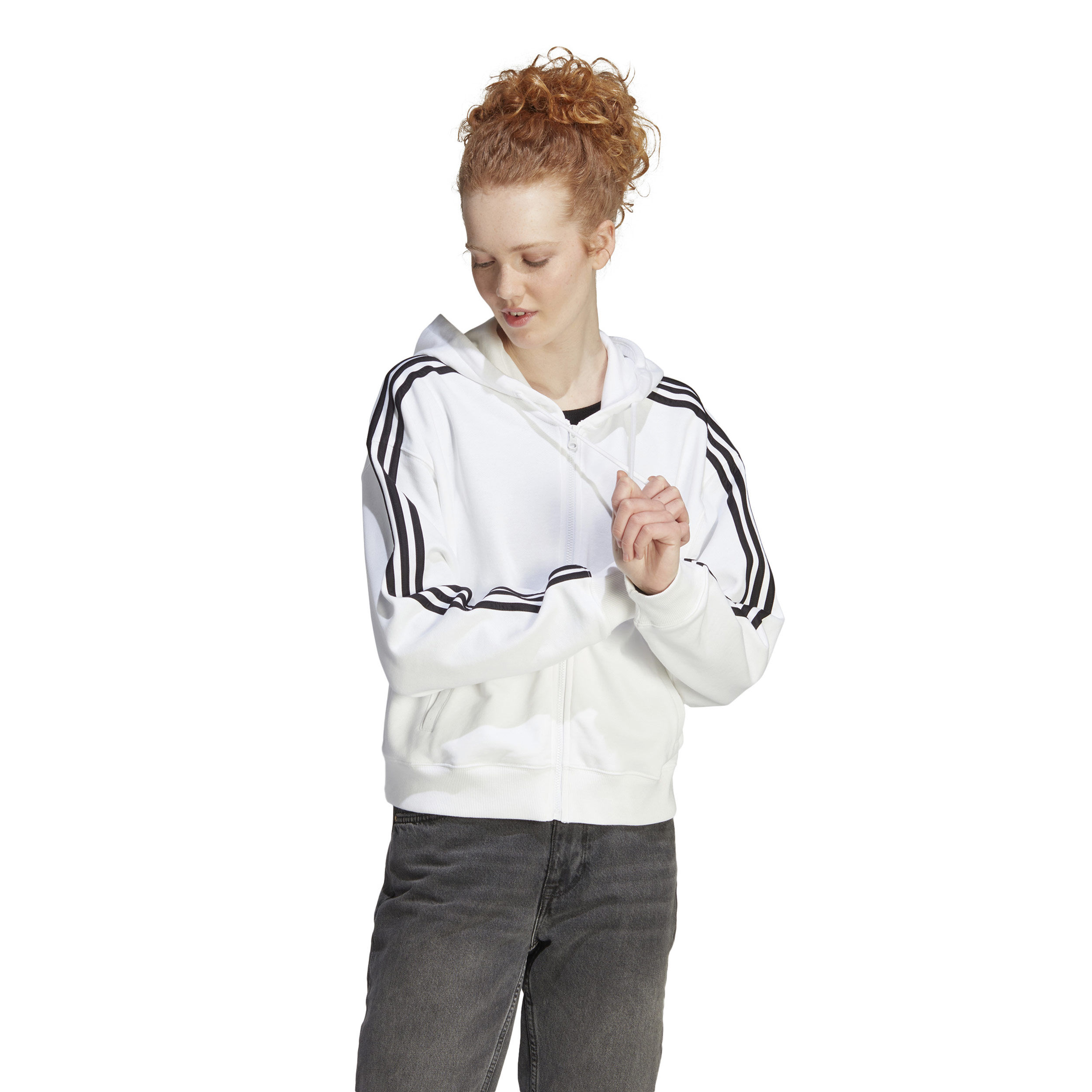 3 Stripes French Terry Sweatjacke Damen - Weiß, Schwarz