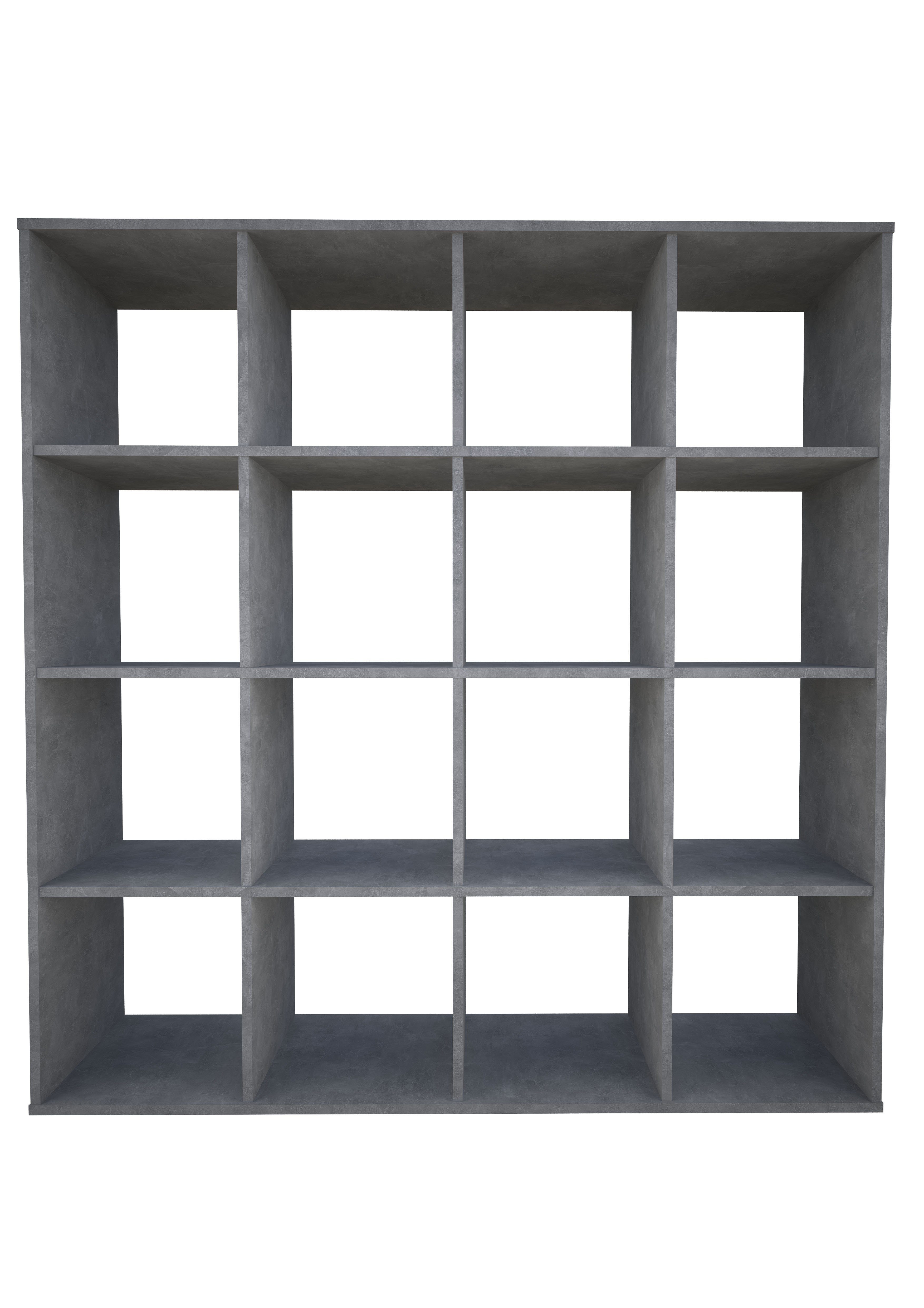 Polini Home Raumteilerregal Polini Home Raumteiler Bücherregal Regal 16 Fächer Beton-grau