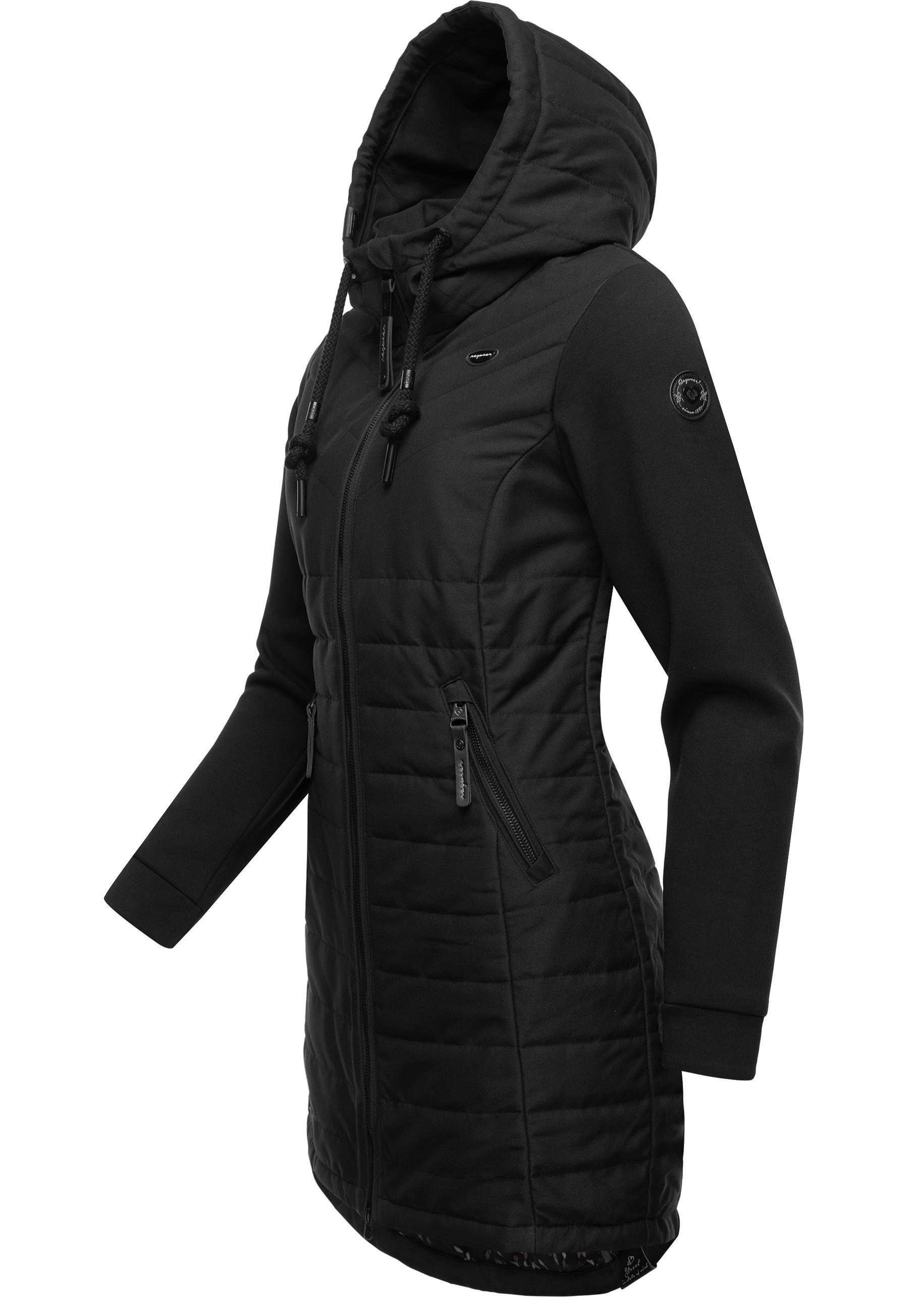 Ragwear Steppmantel Lucinda Long Mantel aus modernem Materialmix mit Kapuze