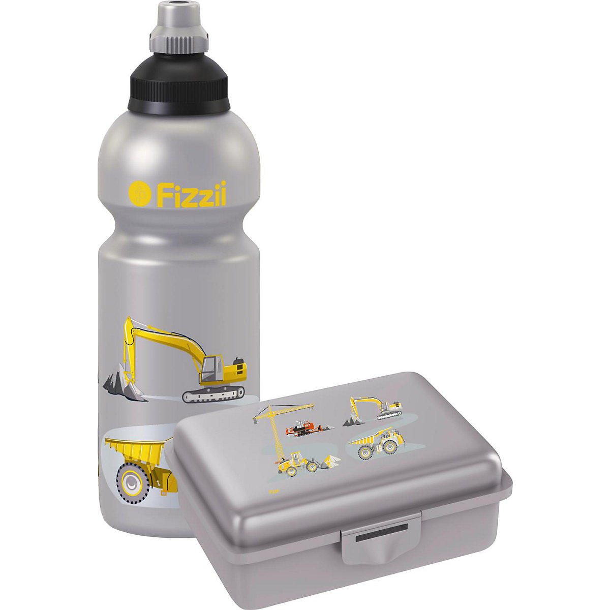 Pausenset, Trinkflasche & Brotdose Baustelle, 600 ml, inkl. Ersatzverschluss