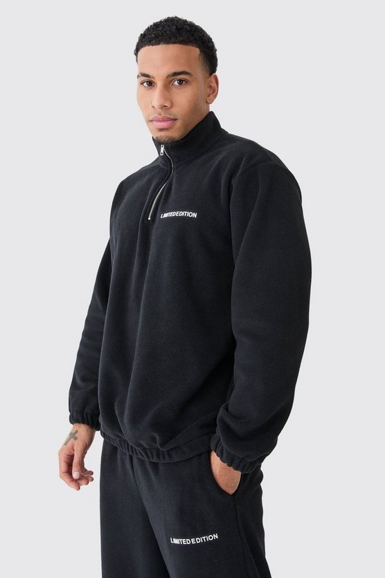 Man Oversized Quarter Zip Funnel Neck Fleece Tracksuit