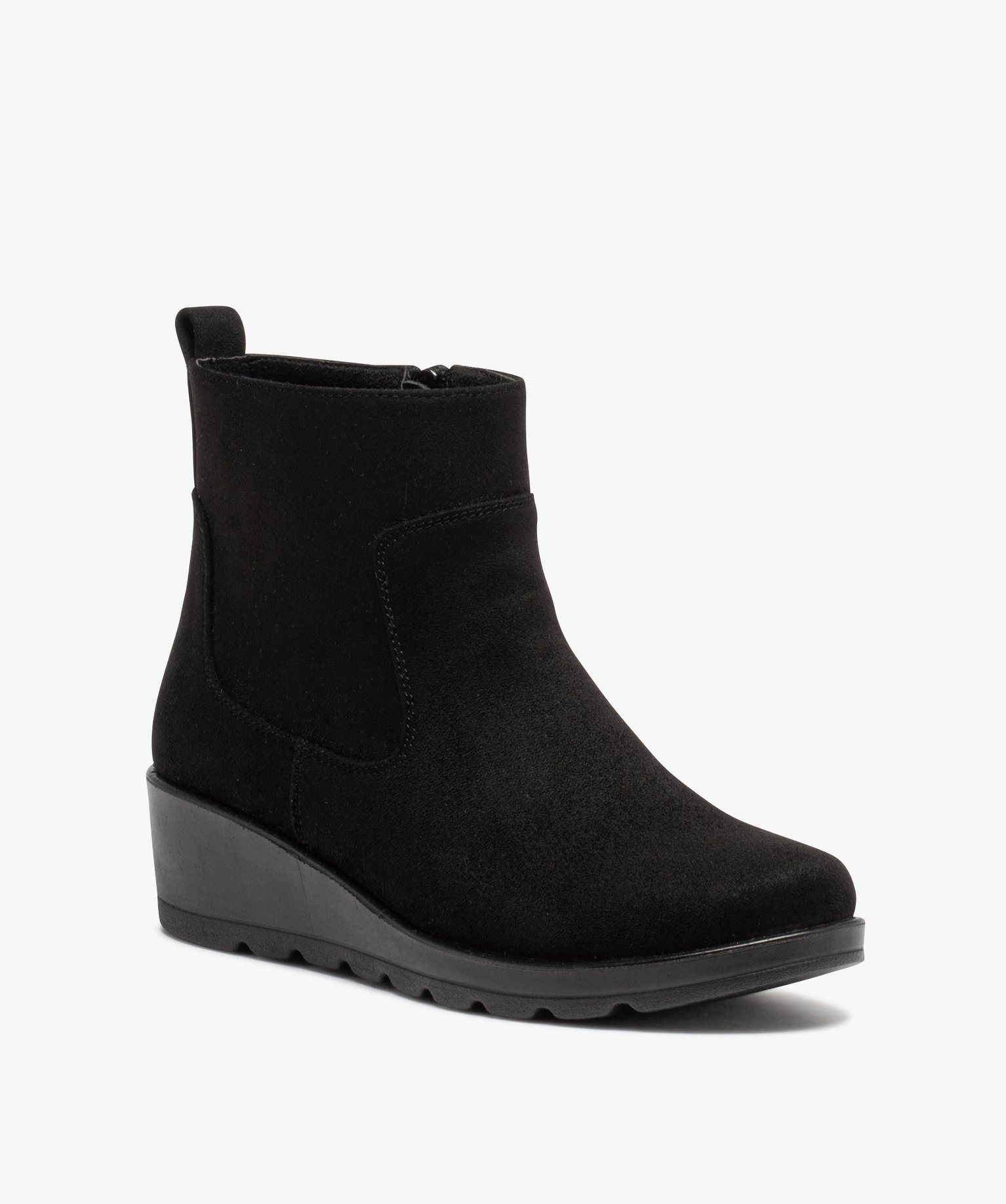 Boots à talon compensé en suédine noir | GEMO