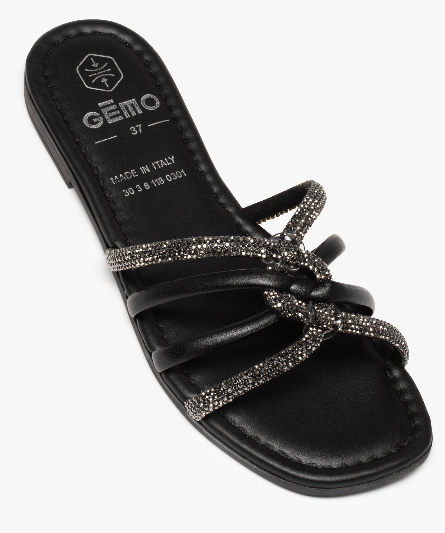 Mules femme avec brides à strass noir | GEMO