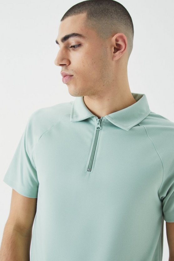 Slim-Fit Raglan Poloshirt mit Reißverschluss