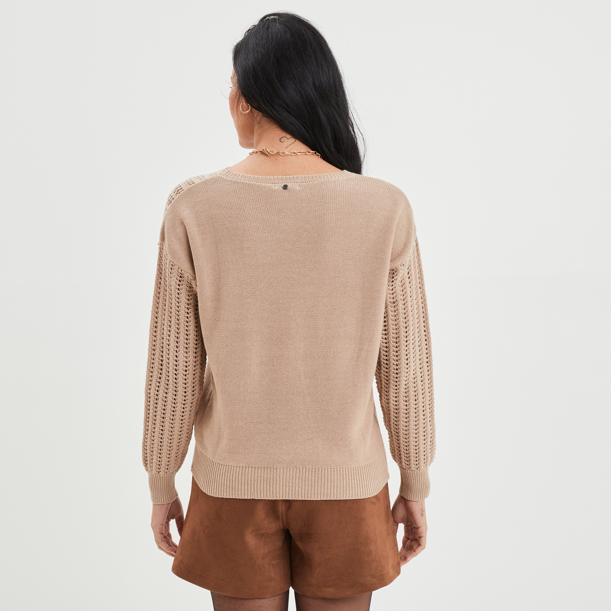 Pull ajouré col et manches Liberto beige femme | La Halle