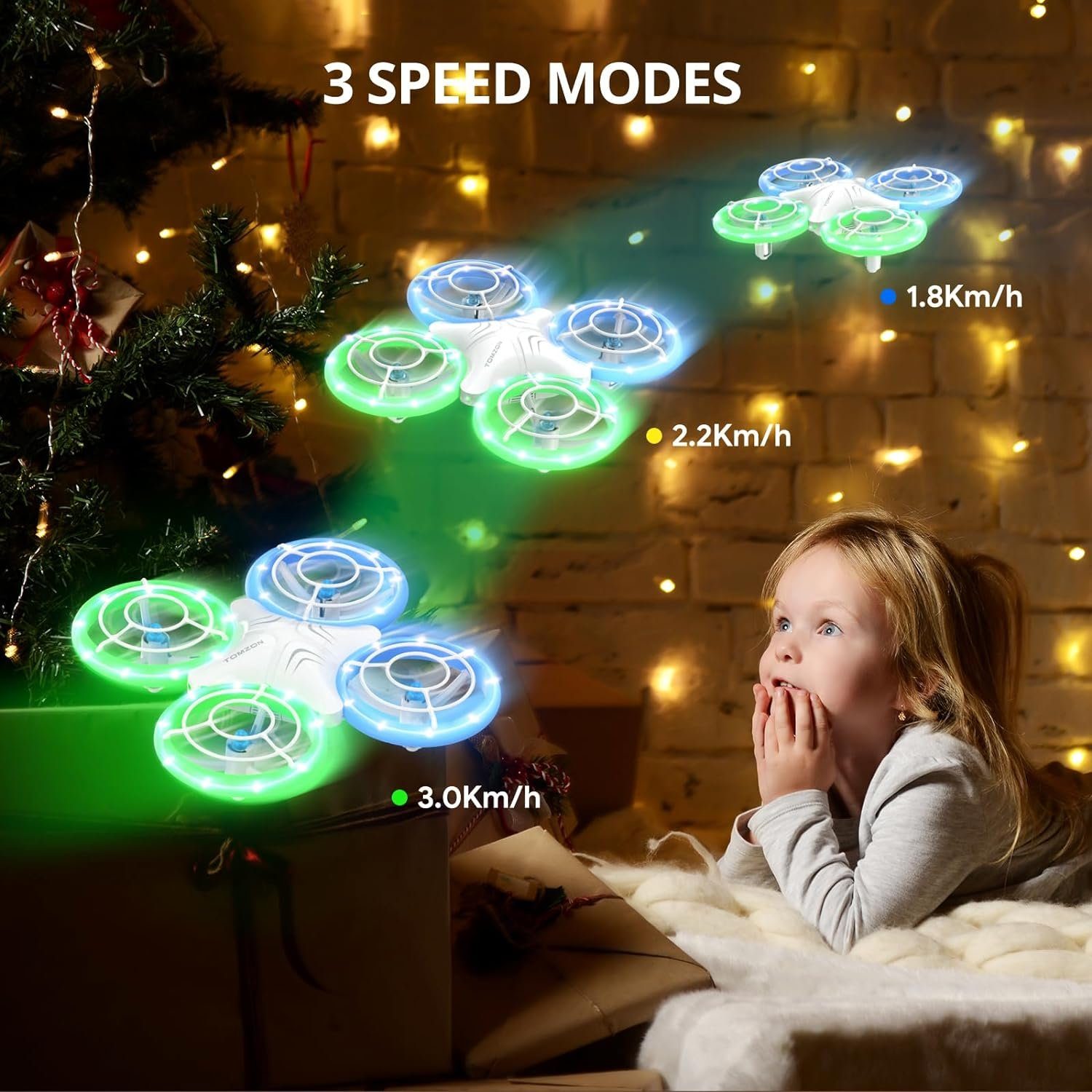 Tomzon Mini Drohne für Kinder, Blauen und Grünen LED Lichter Drohne (Fliege mit Leichtigkeit: 2 Akkus, 3D-Flip, Kopflos-Modus, für Anfänger)