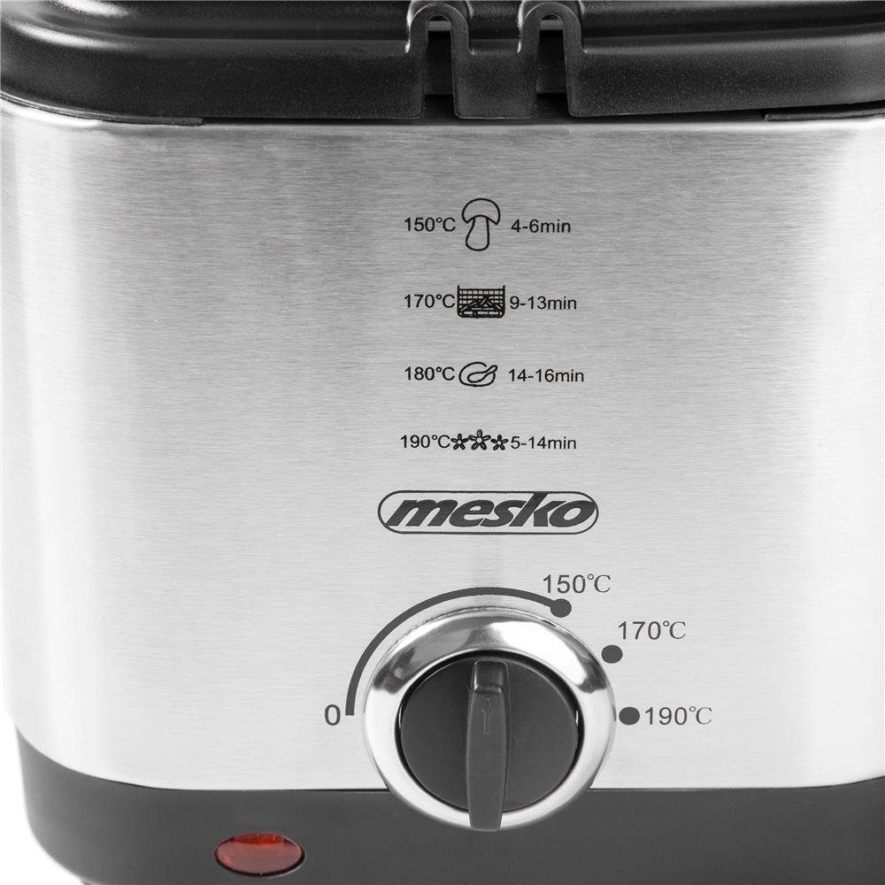 Mesko Fritteuse MS 4910, Mini Fritteuse, 1,5 Liter Fassungsvermögen, 900 Watt, Silber, klein, kompakt