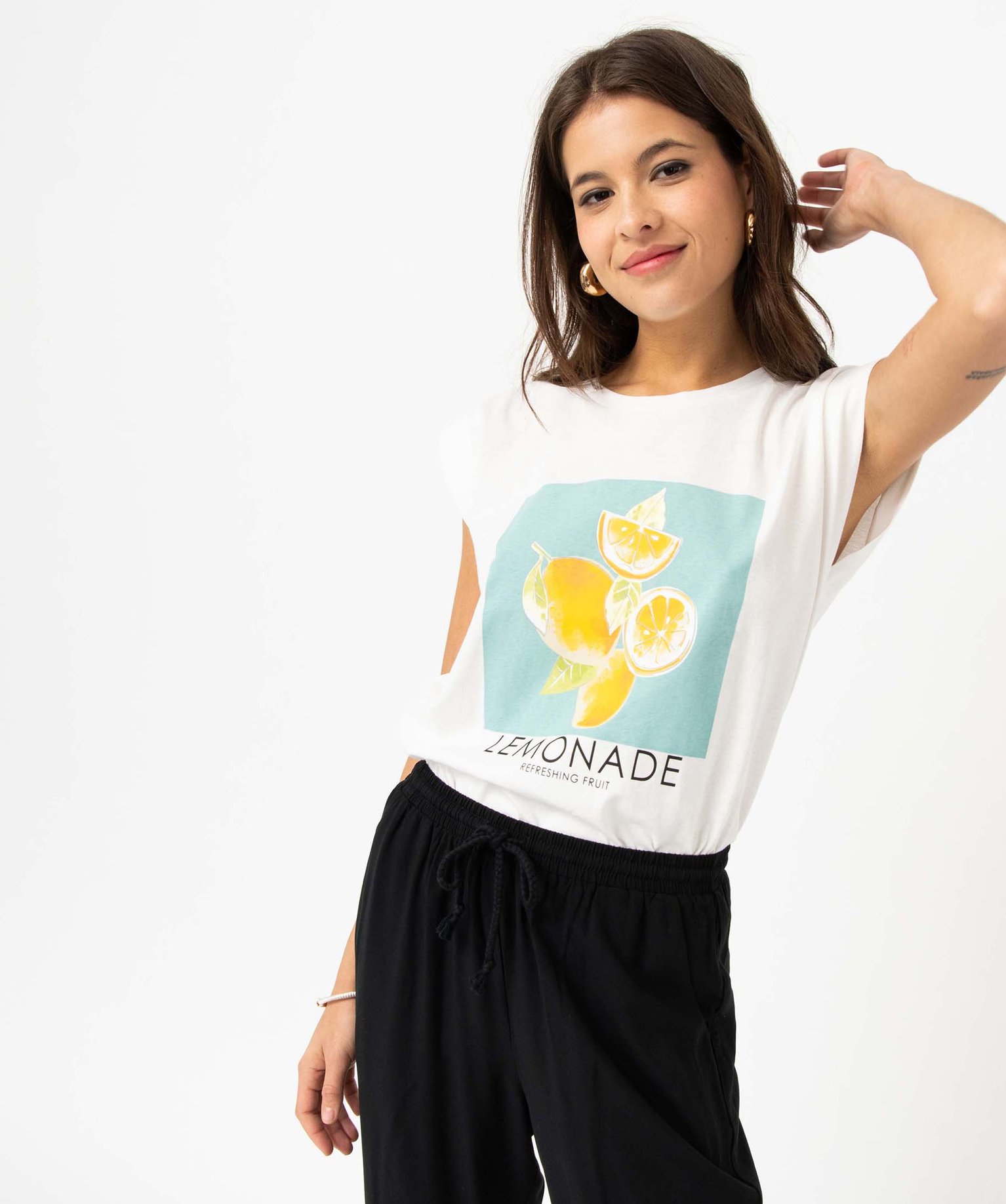 Tee-shirt manches courtes coupe loose en coton imprimé femme imprime | GEMO
