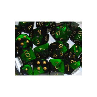 Black-Green with Gold 7-Würfelset (Gemini)