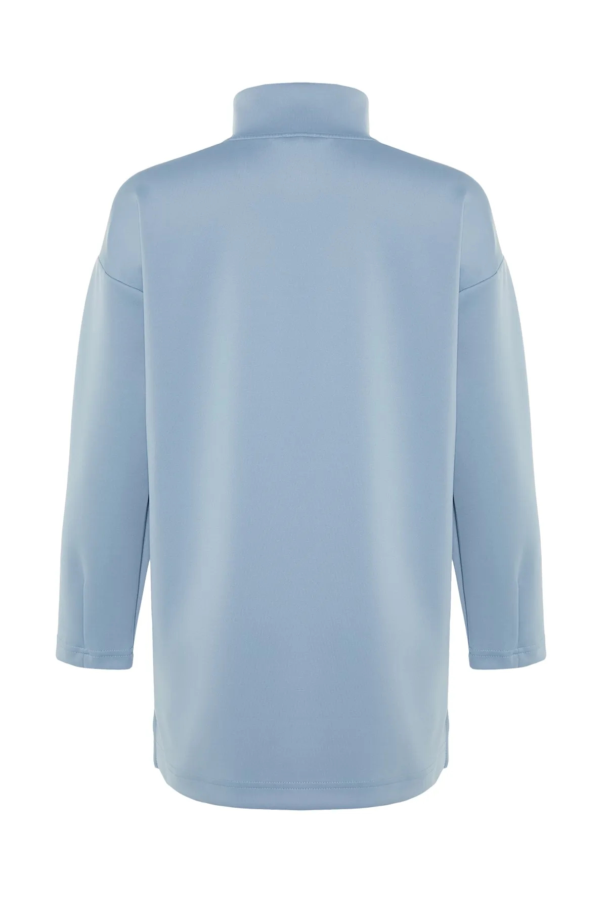 Trendyol Modest  Blaues, schlicht gestricktes Taucher-/Scuba-Sweatshirt mit Reißverschluss und detailliertem Ausschnitt TCTAW23TW00198