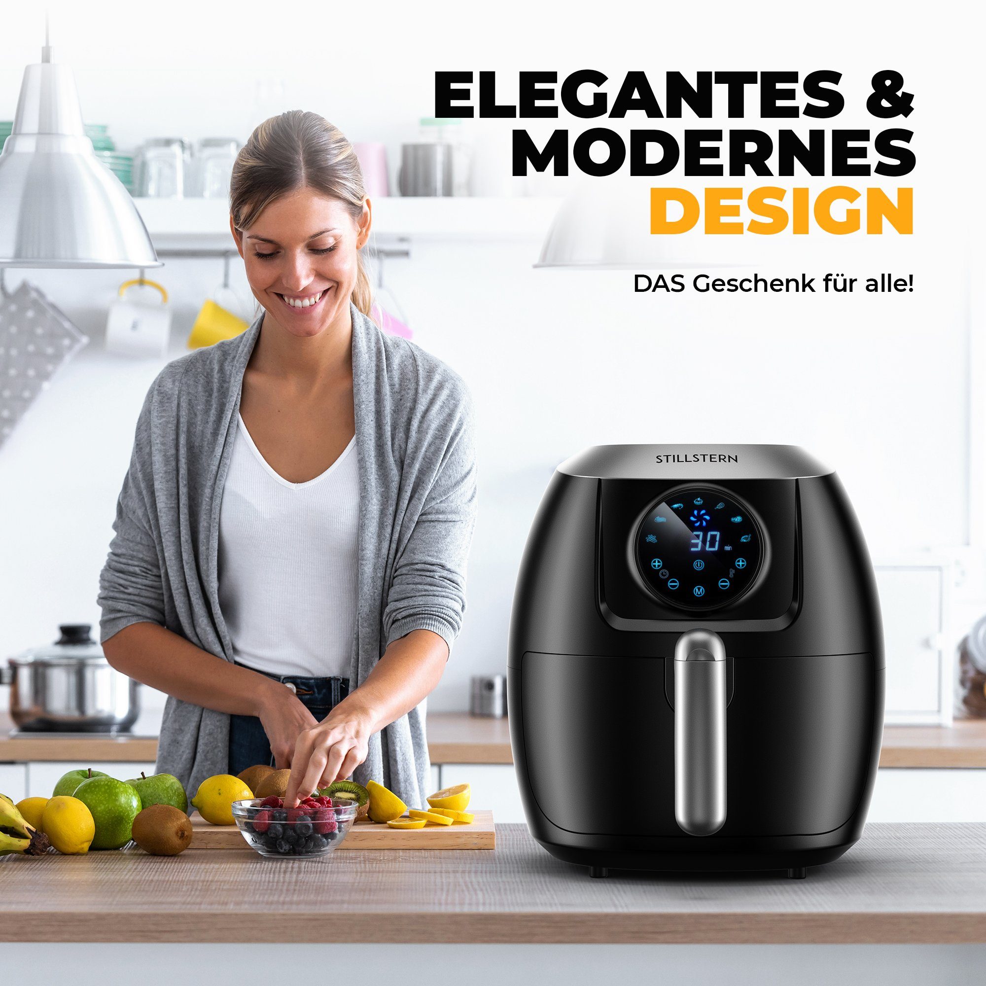 Stillstern Heißluftfritteuse FryHD 3G XL, 5L, 7 Automatikprogramme, LED-Display, 120 Rezepte, Heißluftfritteuse, Schwarz
