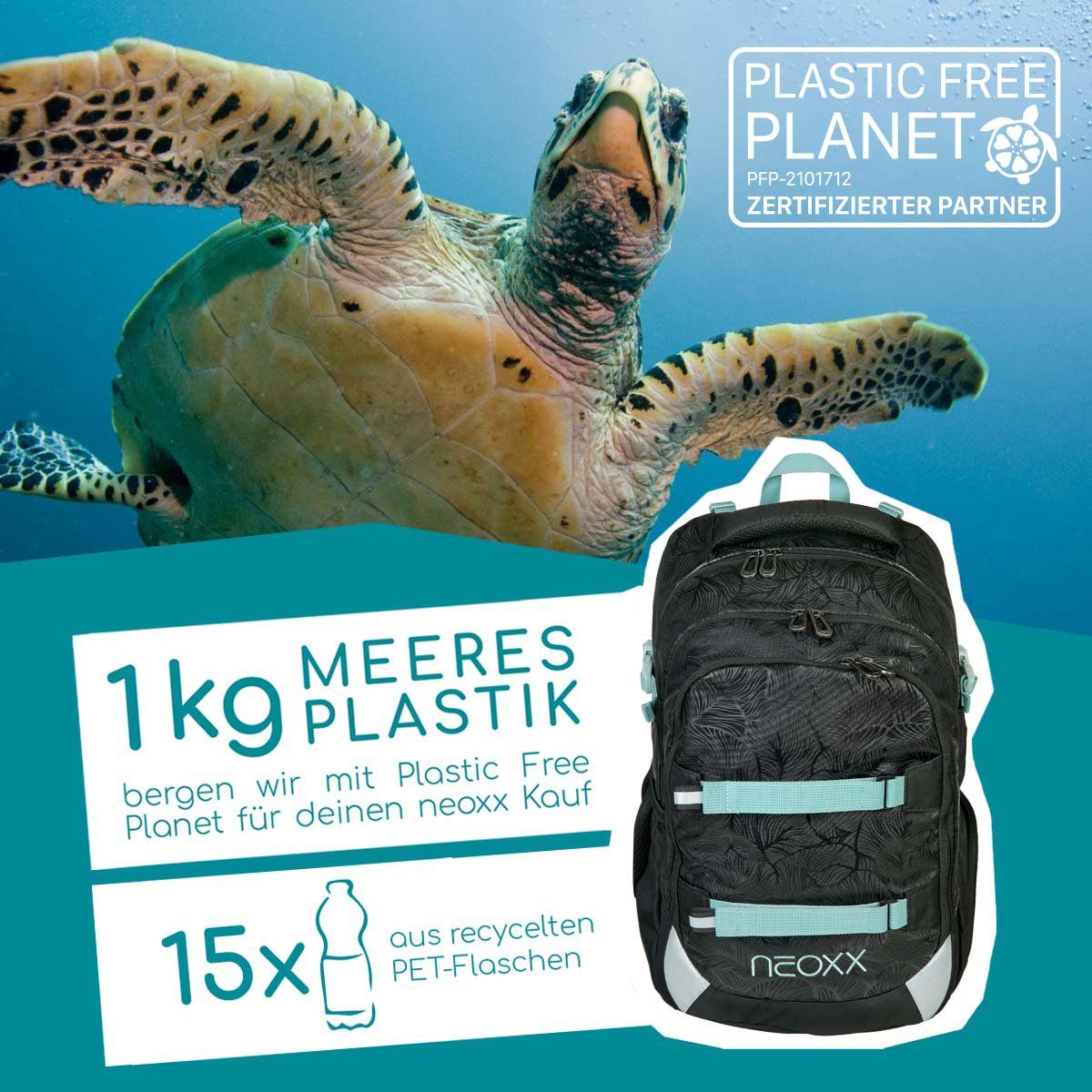 neoxx Schulrucksack Active, Queen of the Nite, aus recycelten PET-Flaschen