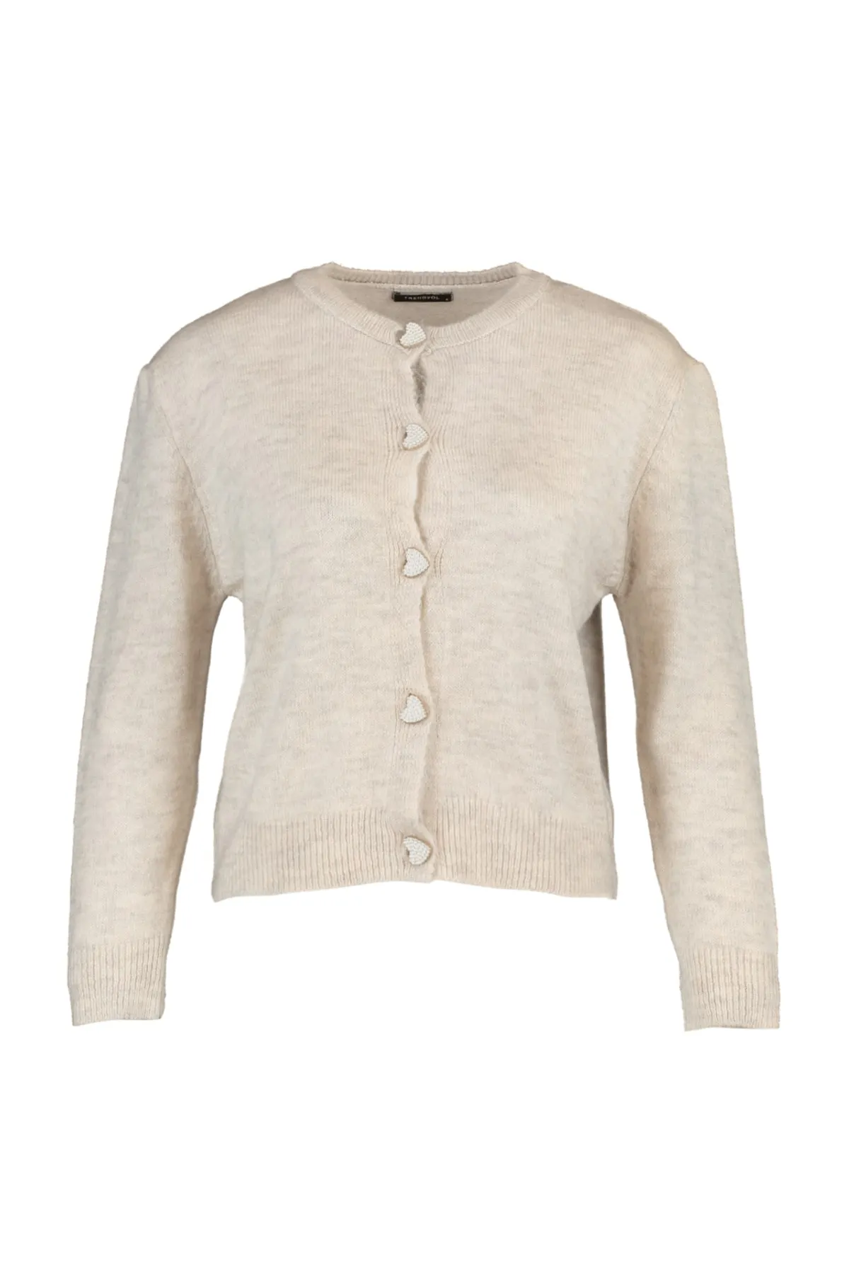 Trendyol Collection  Steinfarbene, weich strukturierte Strick-Strickjacke mit Juwelenknöpfen TWOAW22HI0044