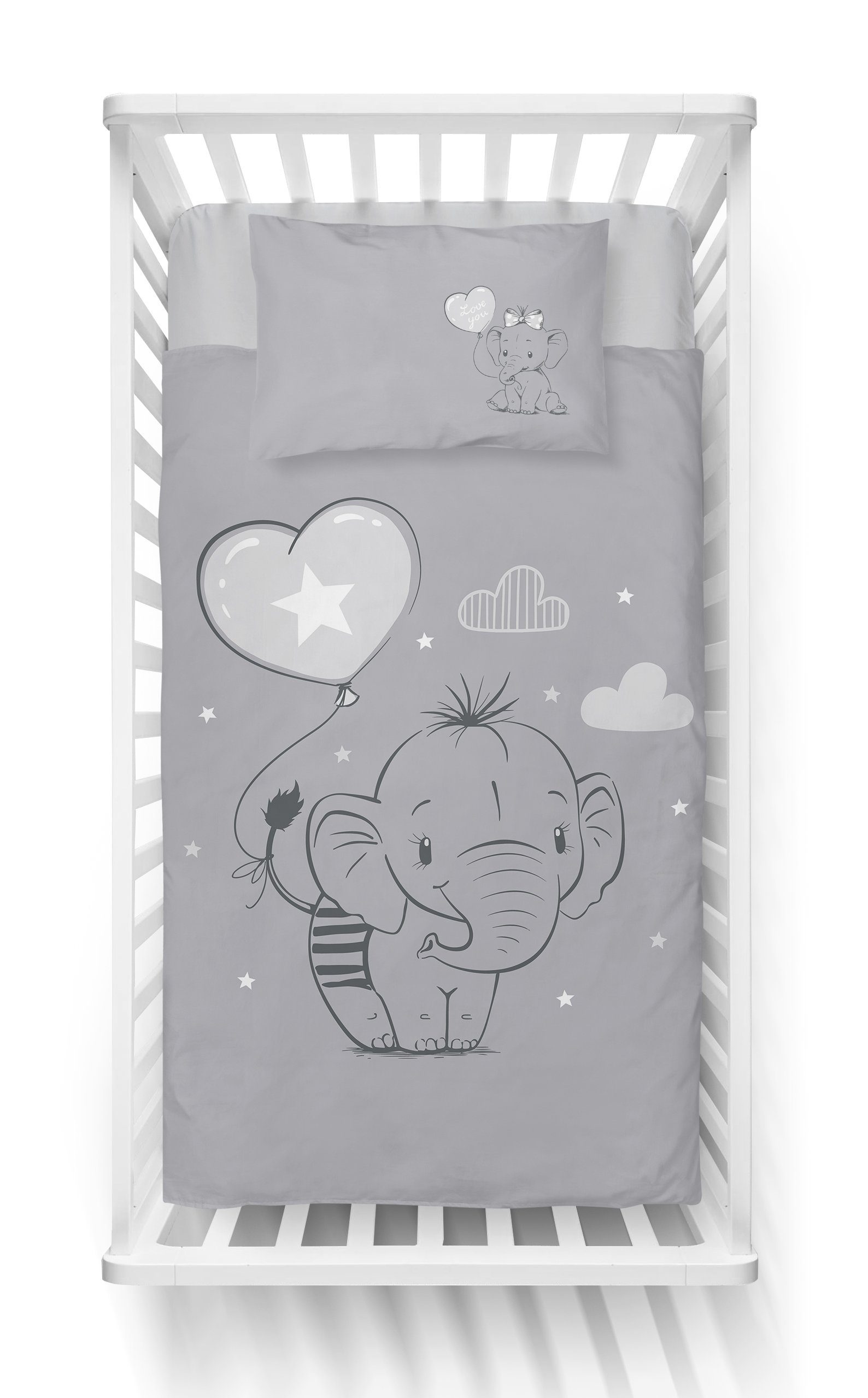 Babybettwäsche Wendebettwäsche Set Elefant 2tlg. 100% Baumwolle 100x135 cm + 40x60 cm, Häßler Homefashion, Baumwolle, 2 teilig