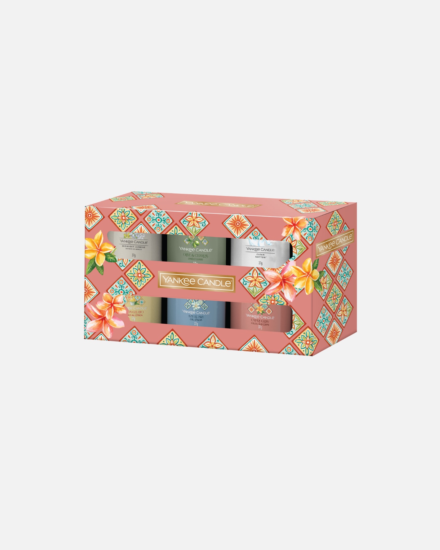 JUEGO DE 6 VELAS YANKEE CANDLE EN PORTAVELAS DE VIDRIO