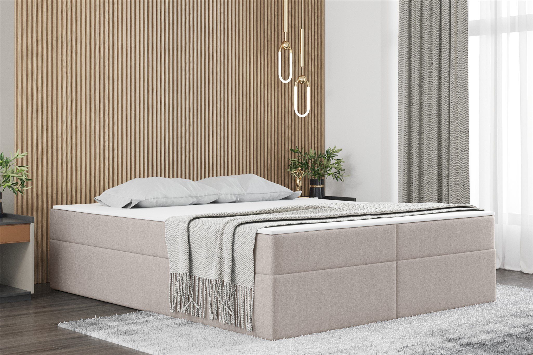 Fun Möbel Boxspringbett Dachschräge-Schlafzimmerbett PRIMA in Stoff Soro (inkl. Bettkasten und Topper), ohne Kopfteil