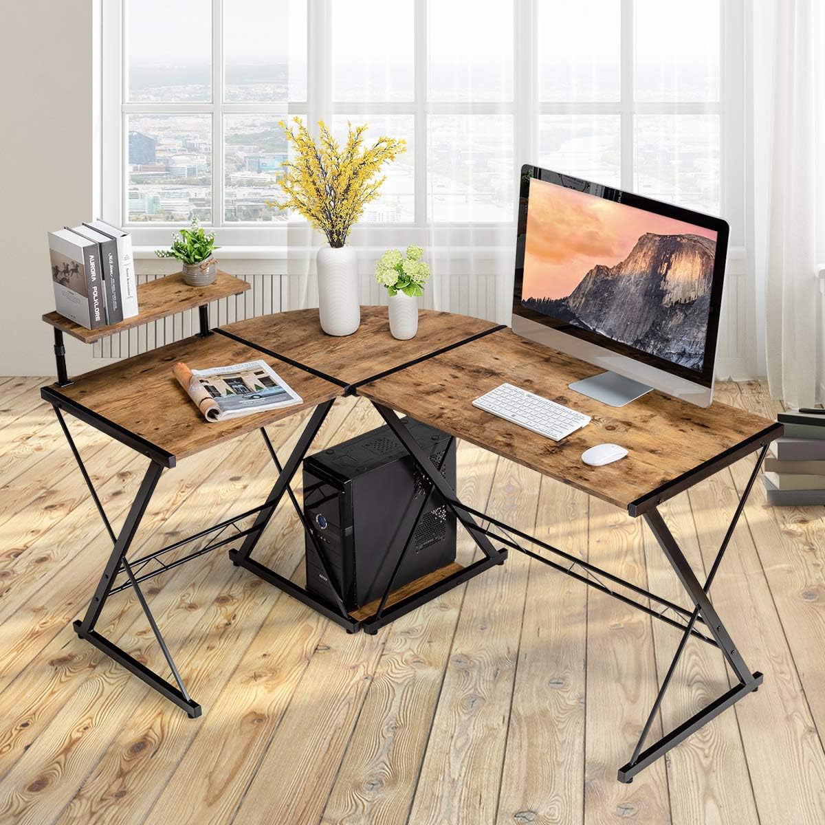 Costway L-Förmiger Computertisch aus Holz