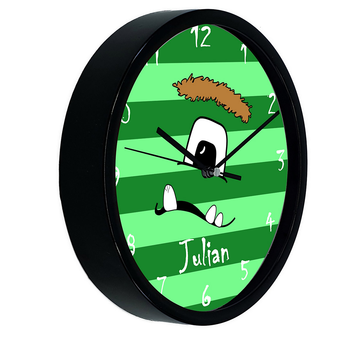 Kinder Wanduhr personalisiert mit Name Monster Streifen grün