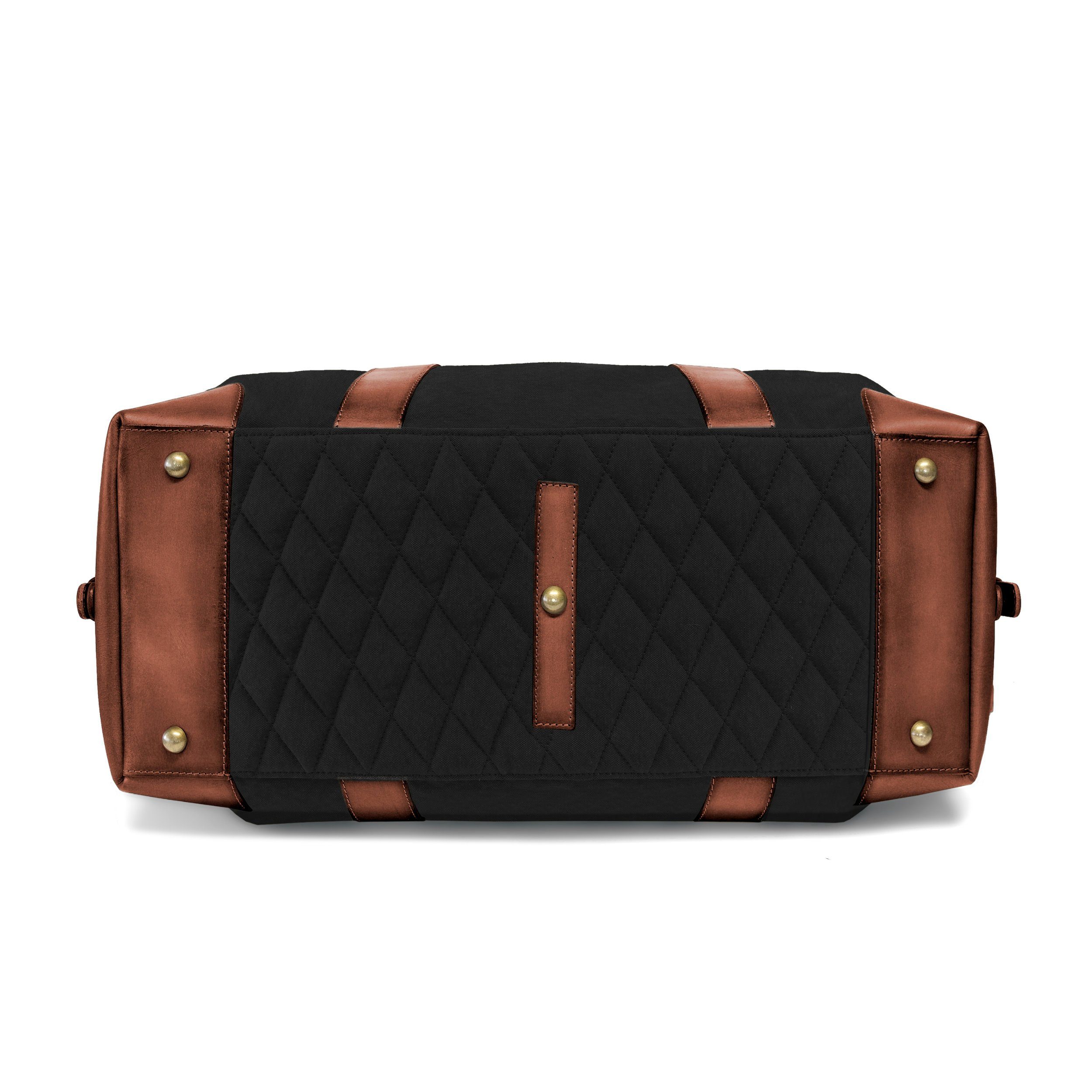 DRAKENSBERG Reisetasche Weekender David (L) Schwarz/Braun, Herren, Damen, im Vintage-Design, Canvas und Büffelleder, handgemacht
