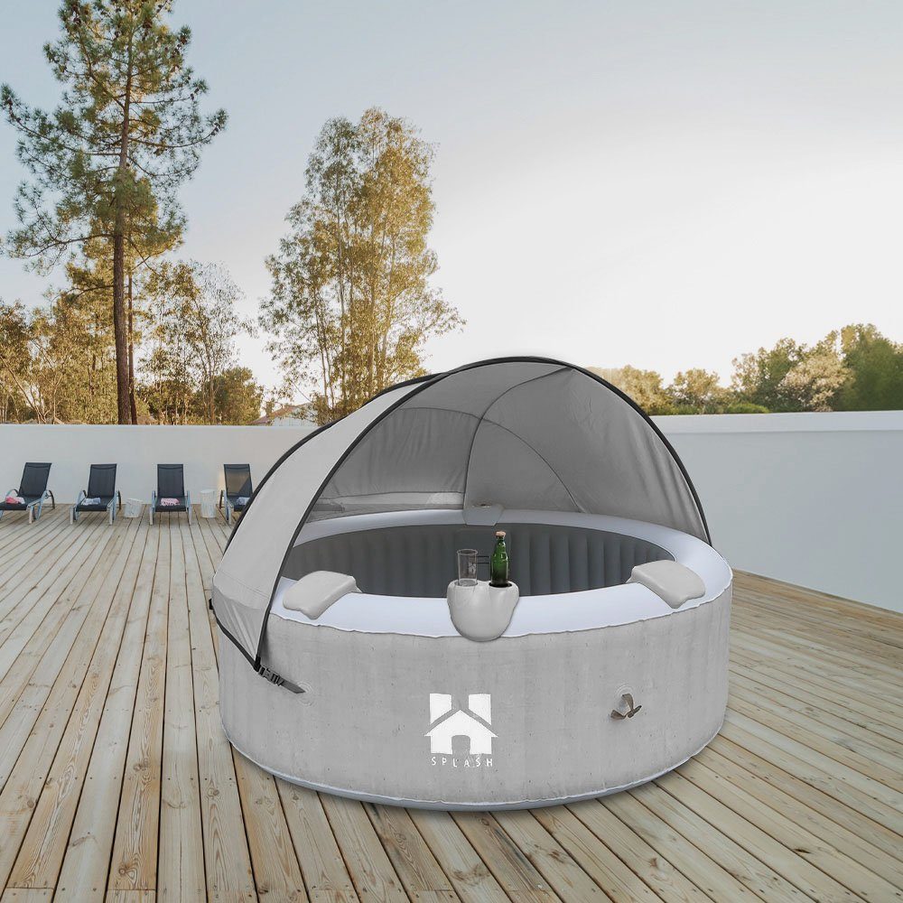 HOME DELUXE Whirlpool Outdoor aufblasbarer Whirlpool SPLASH ⌀ 208 cm, (Set, inkl. Kissen, Abdeckung, Getränkehalter & Sonnendach), Für bis zu 6 Personen, 130 Luftdüsen, Schnellheizung