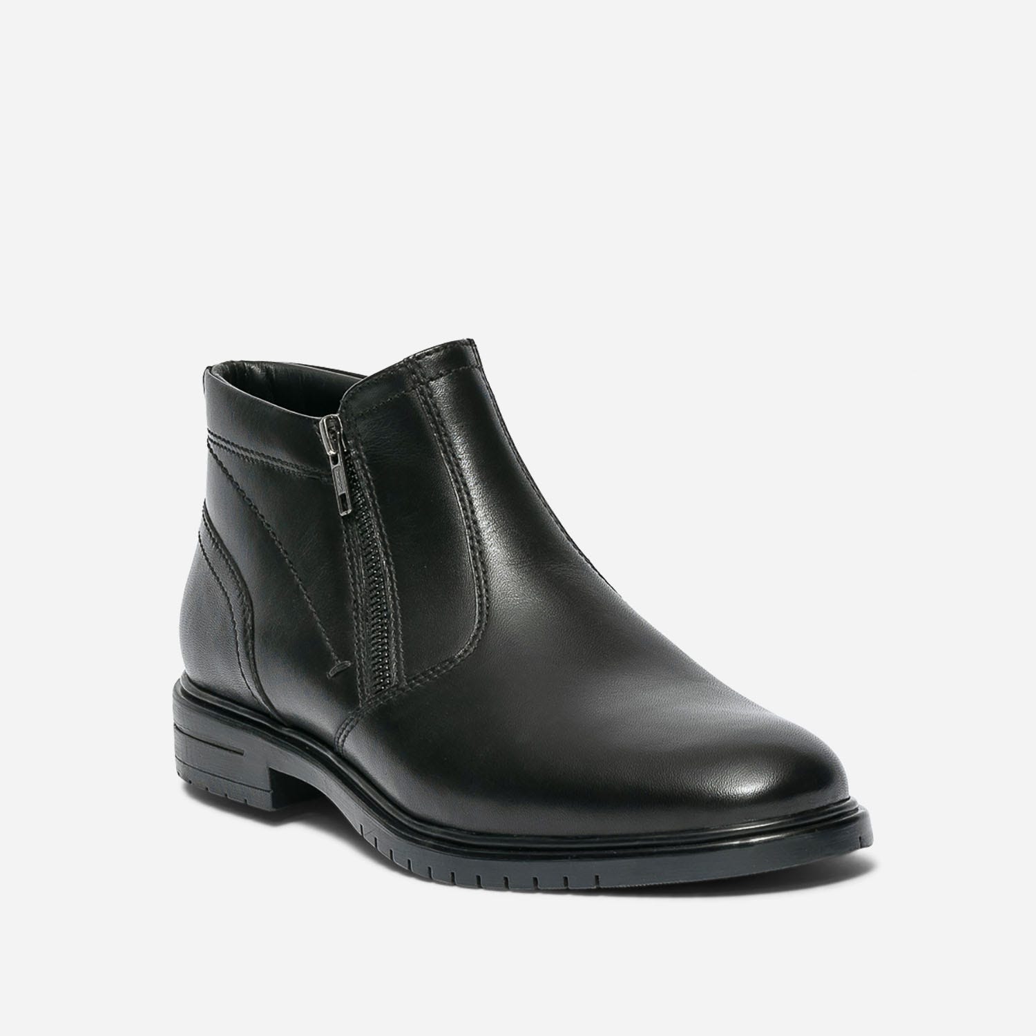 Boots noir en cuir à double zip