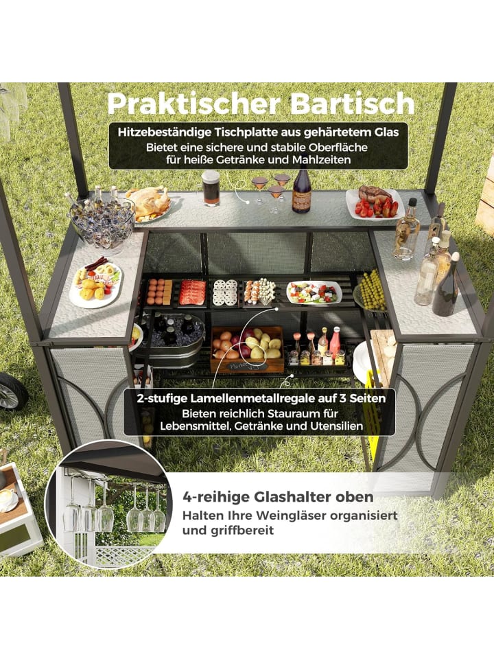 COSTWAY Grillpavillon mit 2 Barhocker in Grau günstig kaufen onesize