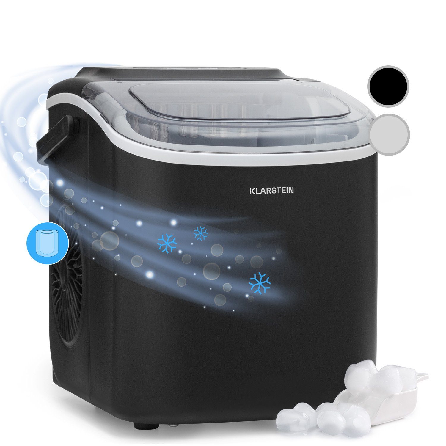 Klarstein Eiswürfelmaschine Caldwell, Elektrischer Eiswürfelbereiter Bulleteis 12kg/24h Wassertank 1,3 L